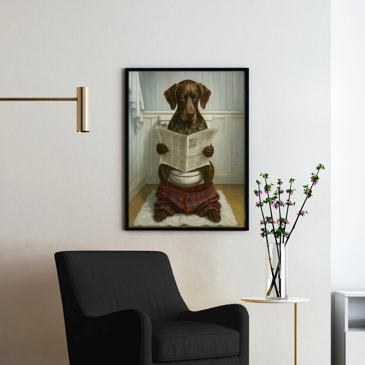 German Shorthaired Pointer Dog Reading The Newspaper On The Toilet - Image 2