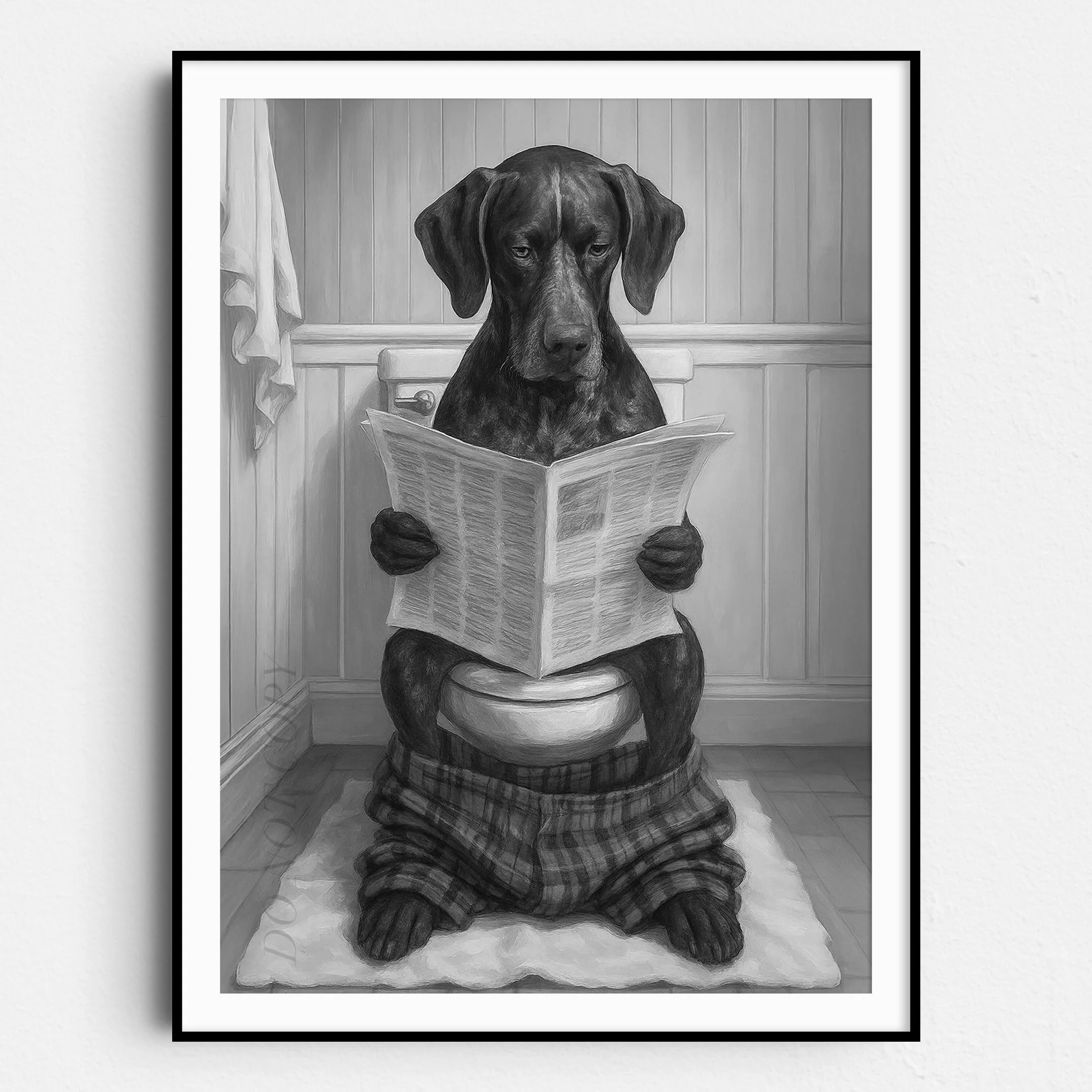 German Shorthaired Pointer Dog Reading The Newspaper On The Toilet