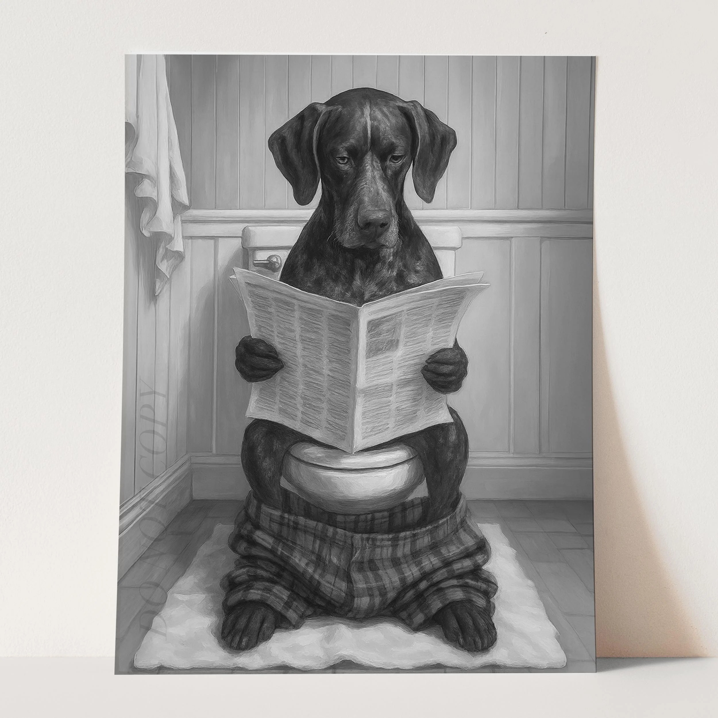 German Shorthaired Pointer Dog Reading The Newspaper On The Toilet - Image 3