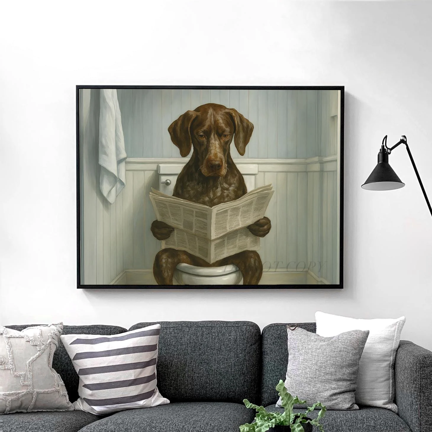 German Shorthaired Pointer Dog Reading The Newspaper On The Toilet - Image 2