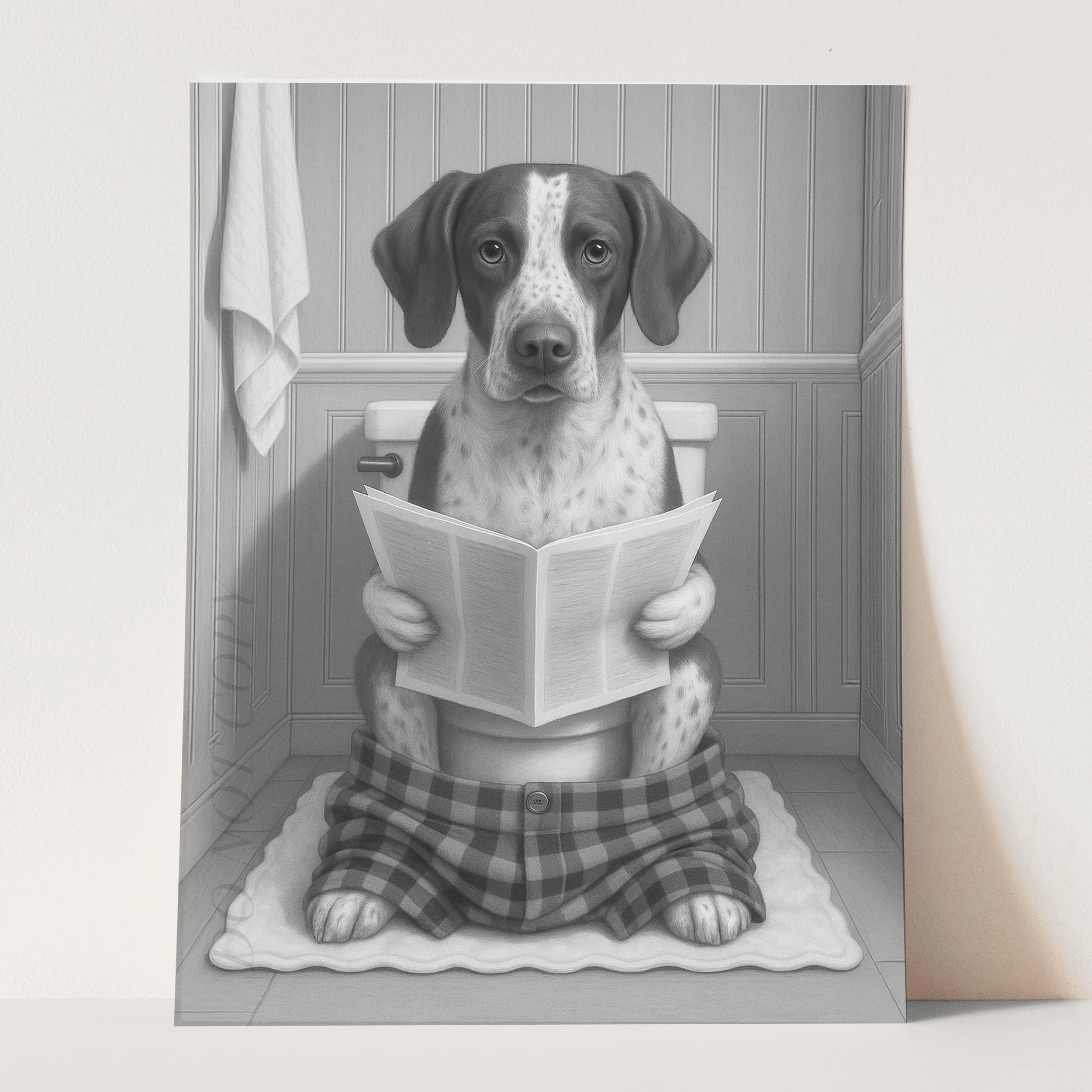 German Shorthaired Pointer Dog Reading The Newspaper On The Toilet - Image 3