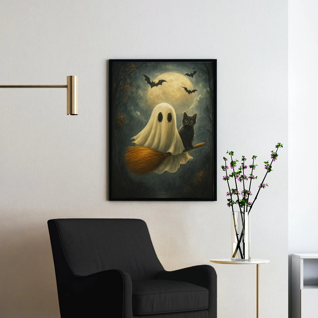 Ghost And Black Cat On A Broomstick - Image 2