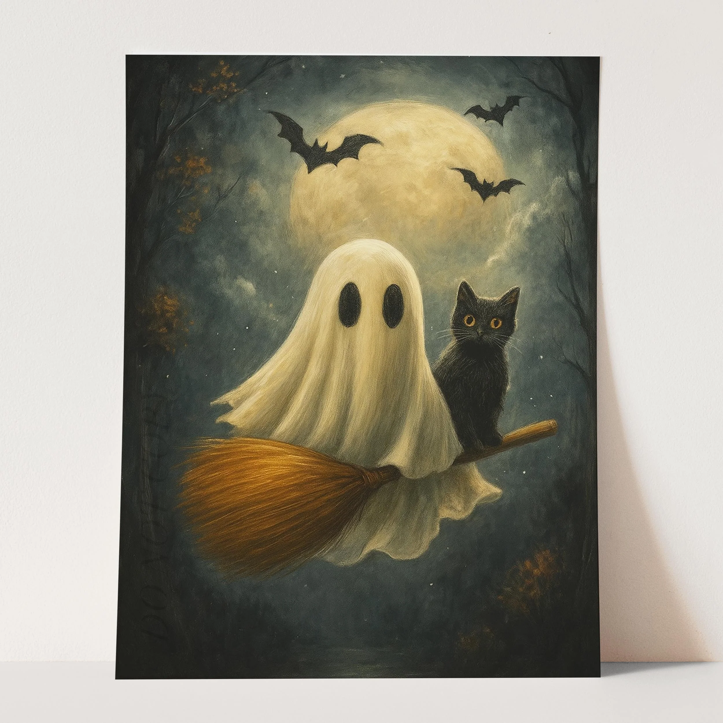 Ghost And Black Cat On A Broomstick - Image 3
