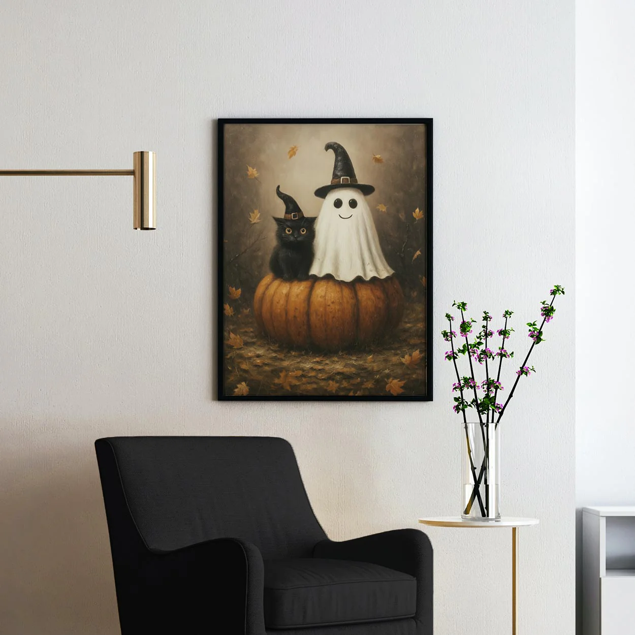 Ghost And Black Cat On A Giant Pumpkin - Image 2