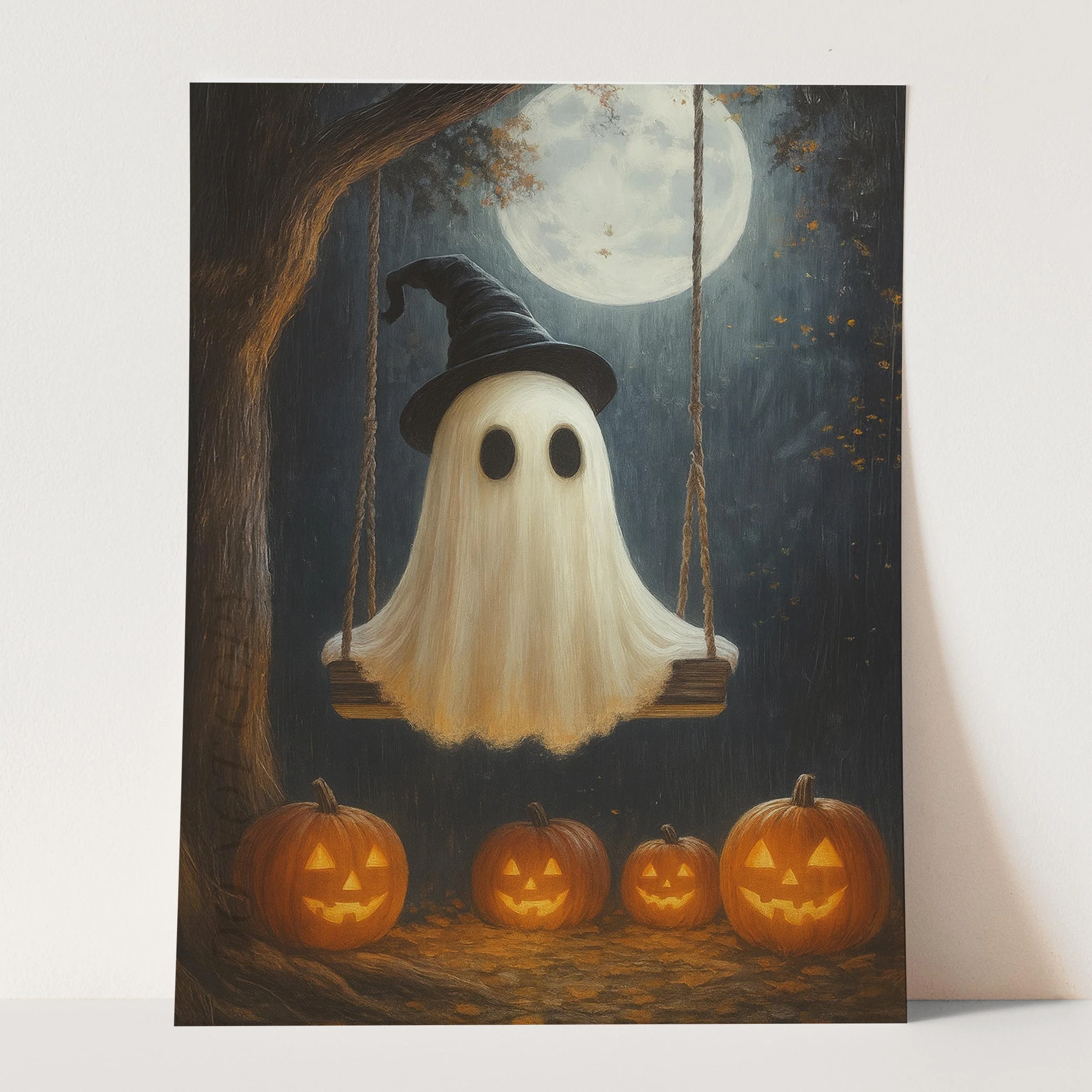 Ghost On A Swing With Pumpkins And Full Moon - Image 3