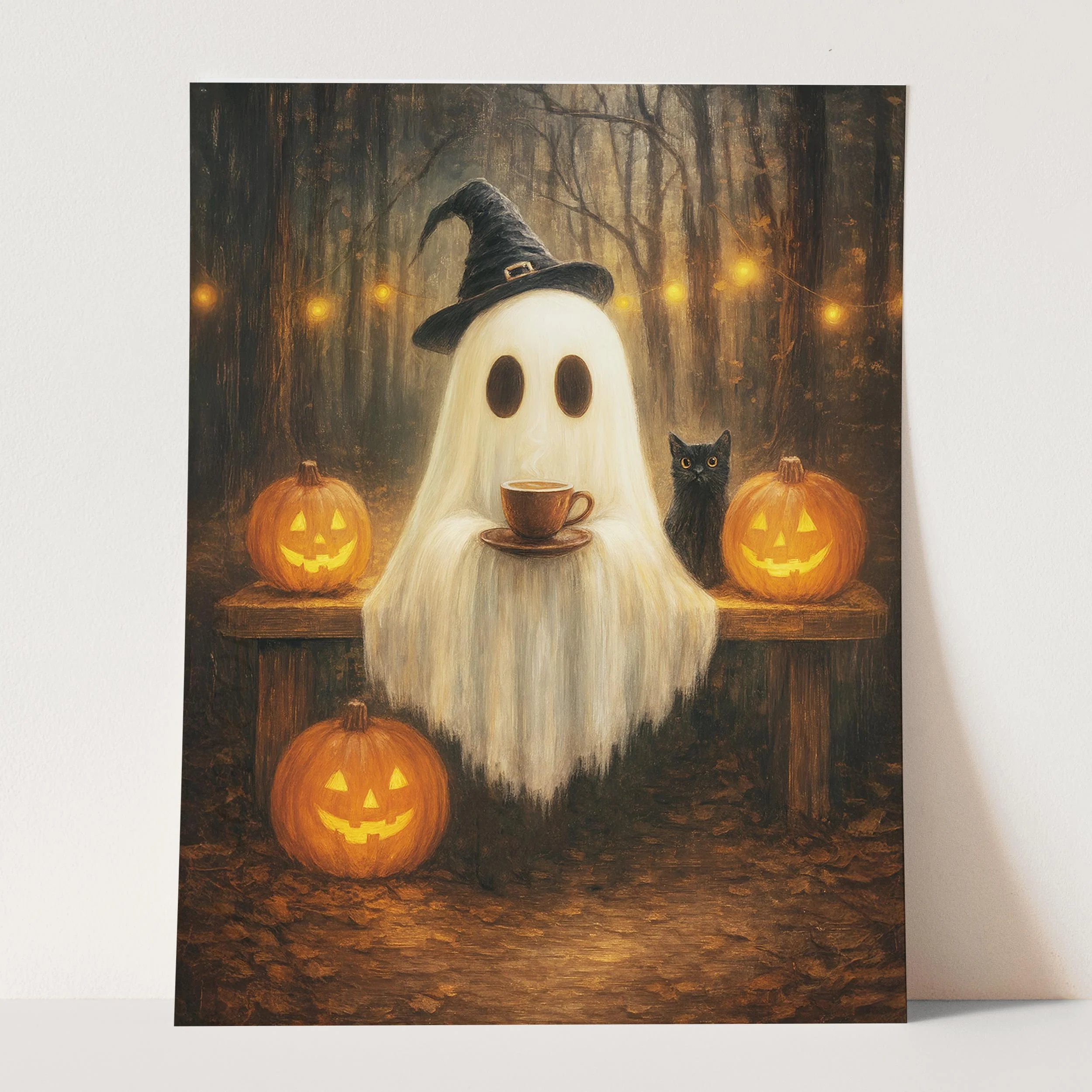 Ghost With A Coffee And Black Cat In The Forest - Image 2