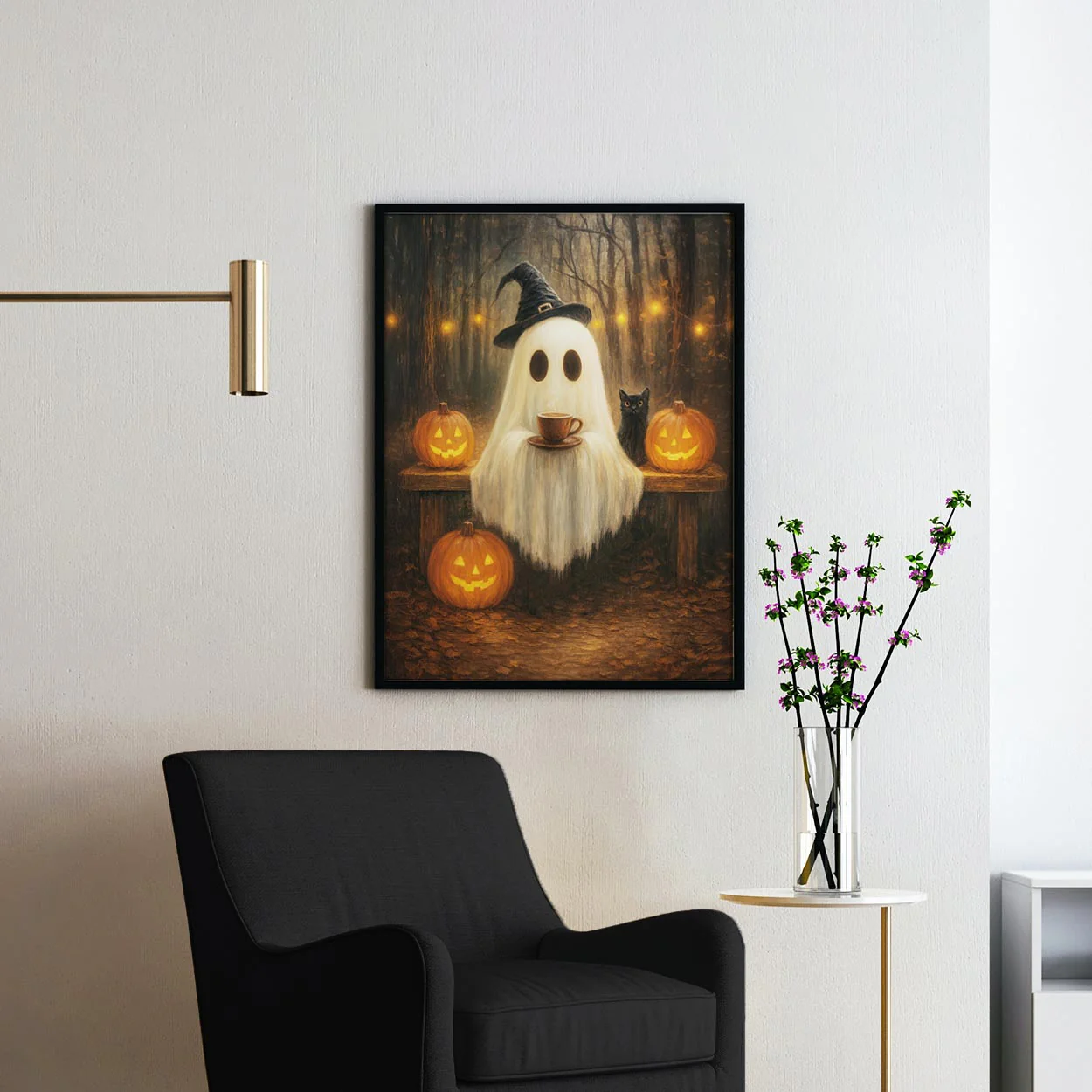 Ghost With A Coffee And Black Cat In The Forest - Image 3