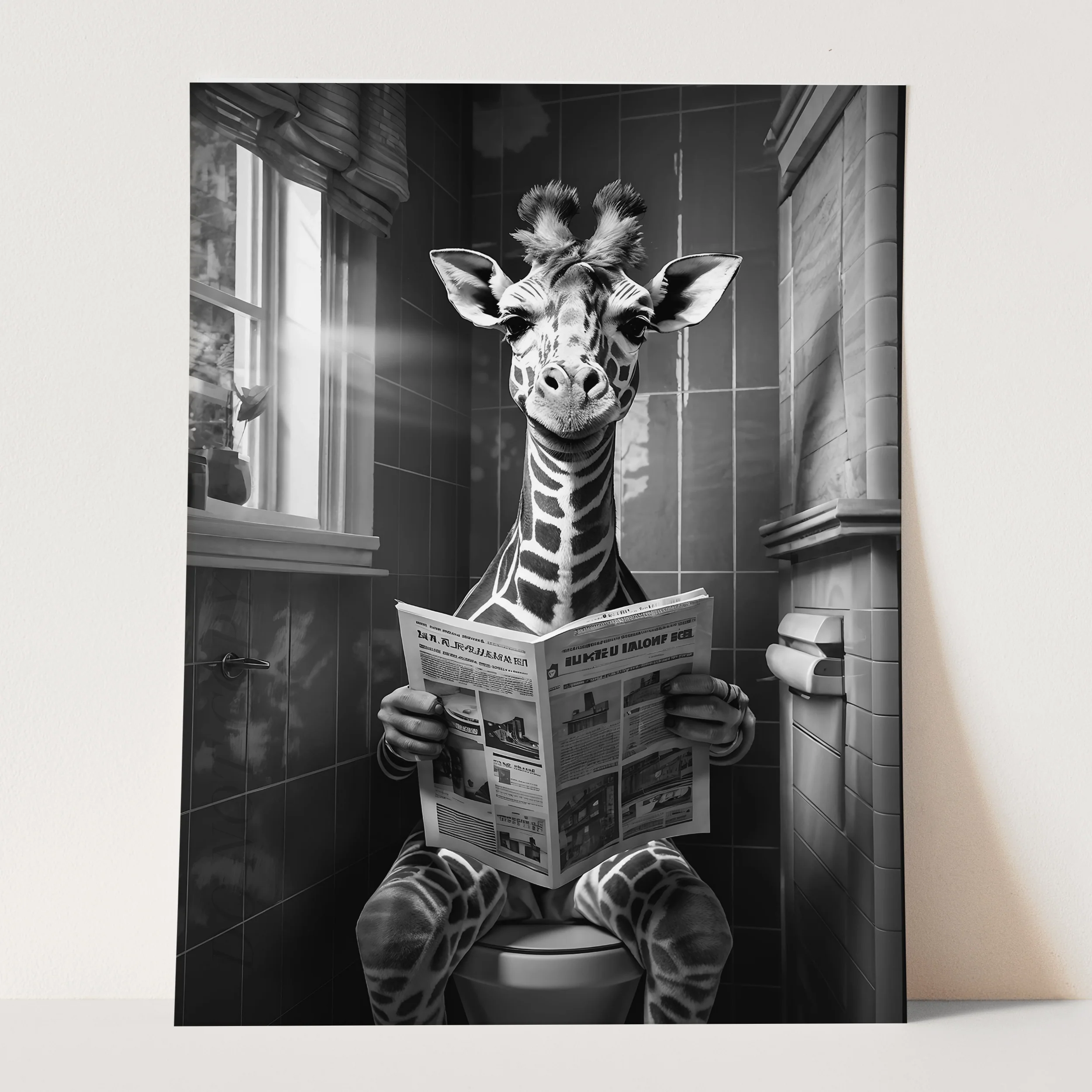 Giraffe On Toilet Reading Newspaper - Image 3