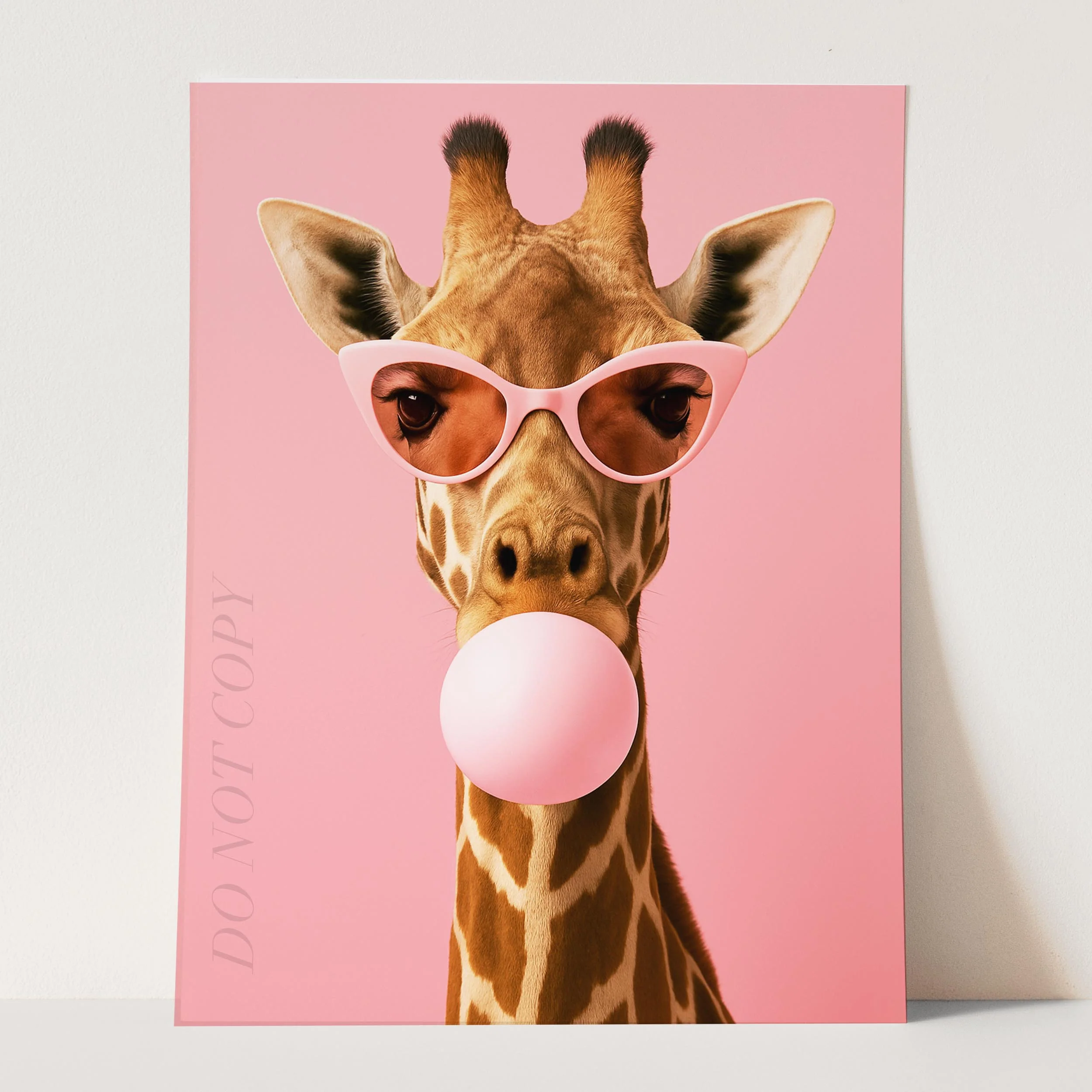 Giraffe Pink Sunglasses Blowing Bubble Gum - Image 3