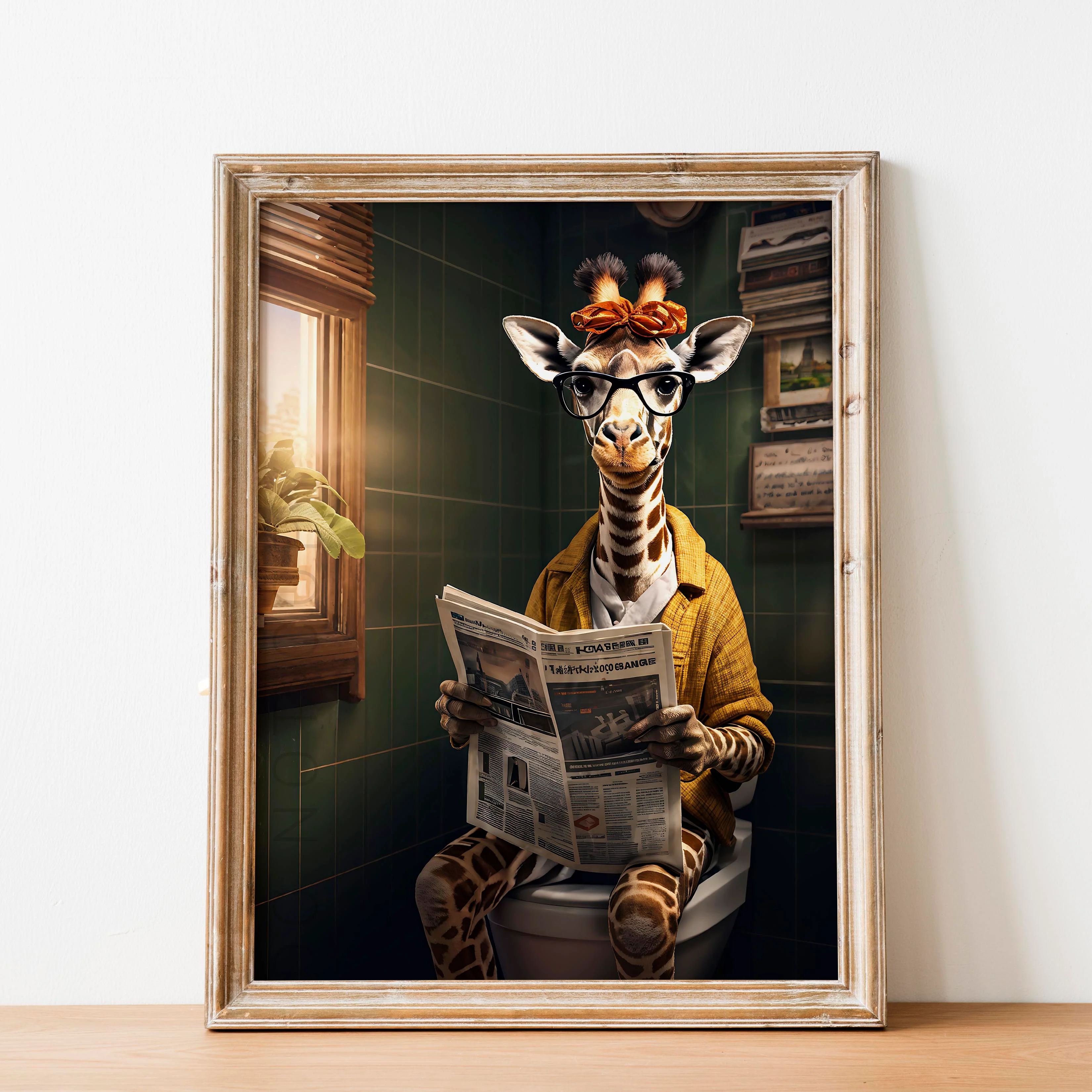 Giraffe Reading the Newspaper on the Toilet - Image 2