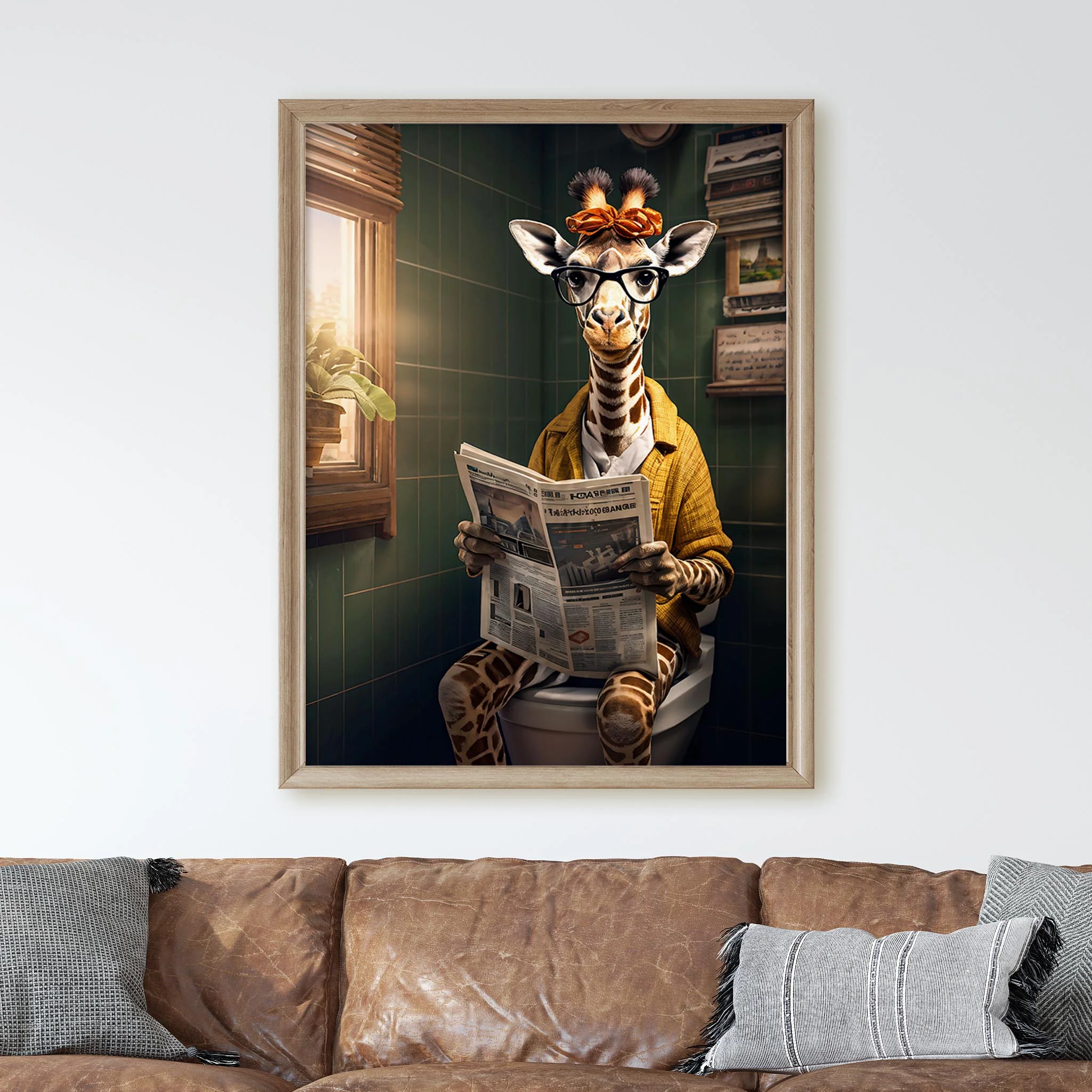 Giraffe Reading the Newspaper on the Toilet - Image 3