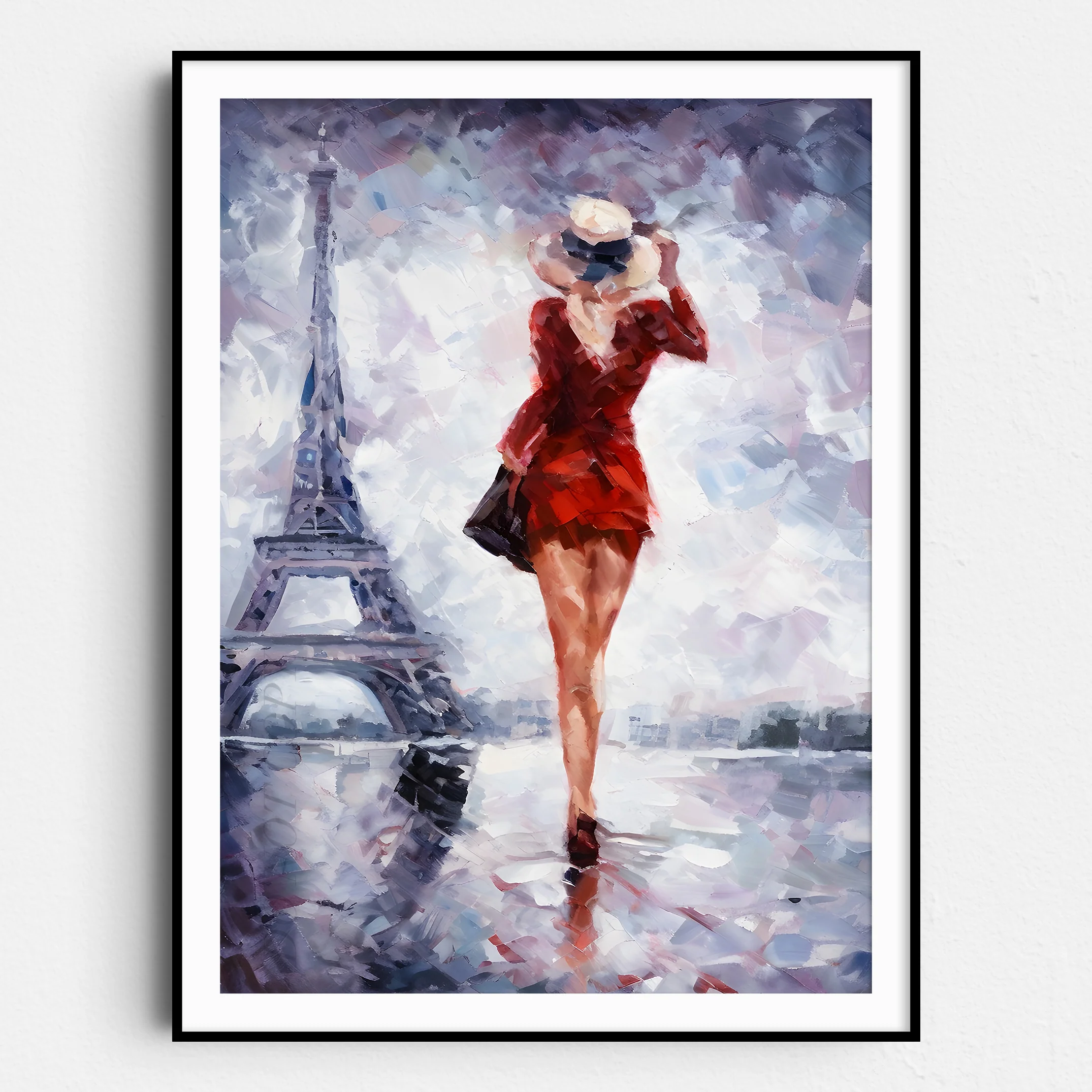 Girl In Red Dress by Eiffel Tower