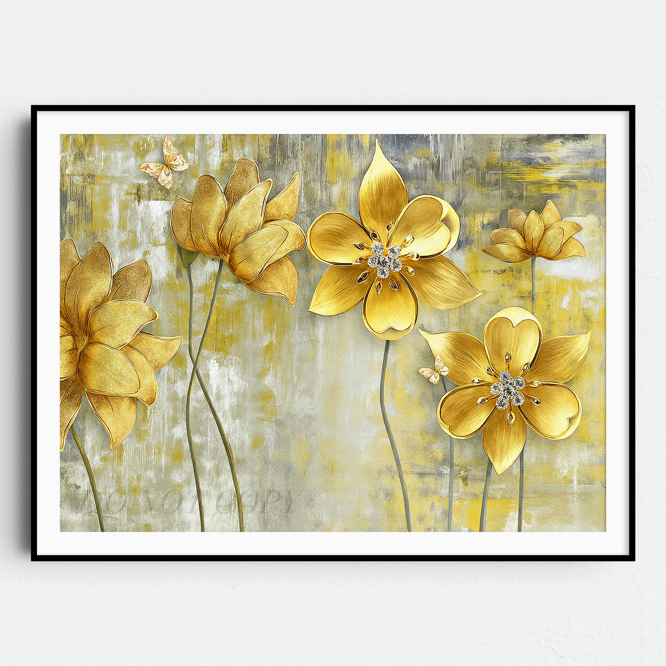 Golden Flowers With Butterflies