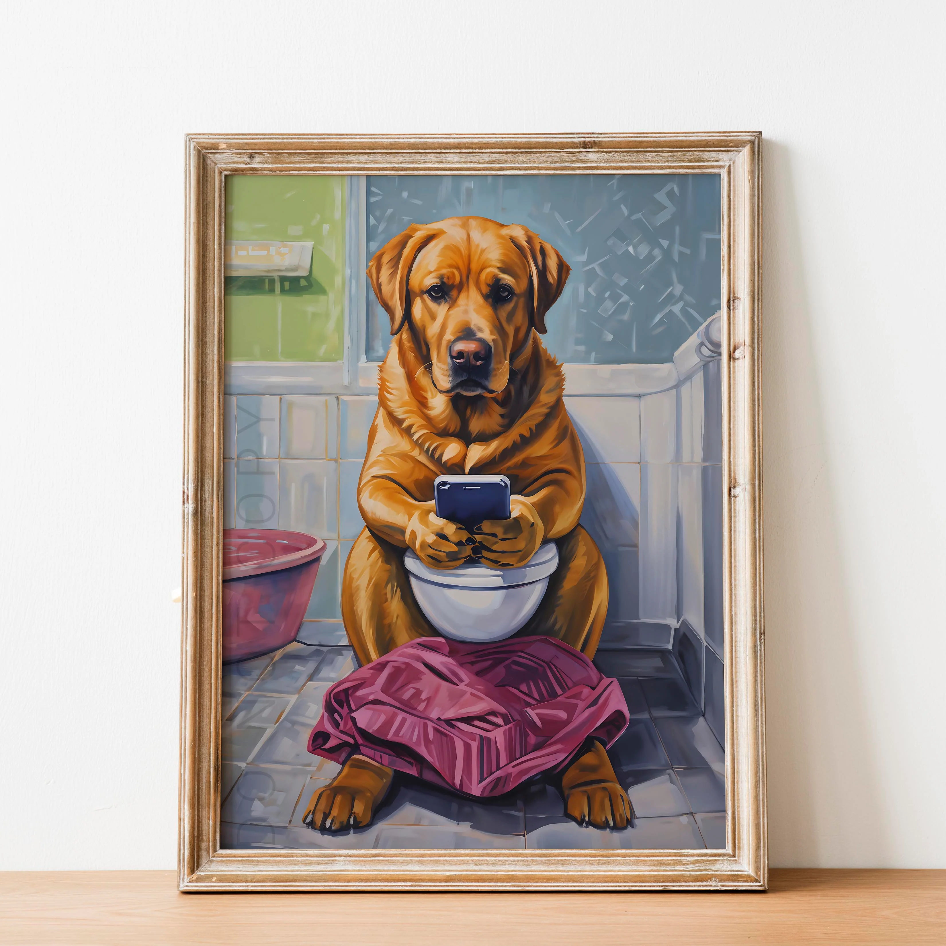 Golden Labrador Retriever on the Phone on the Toilet - Image 2