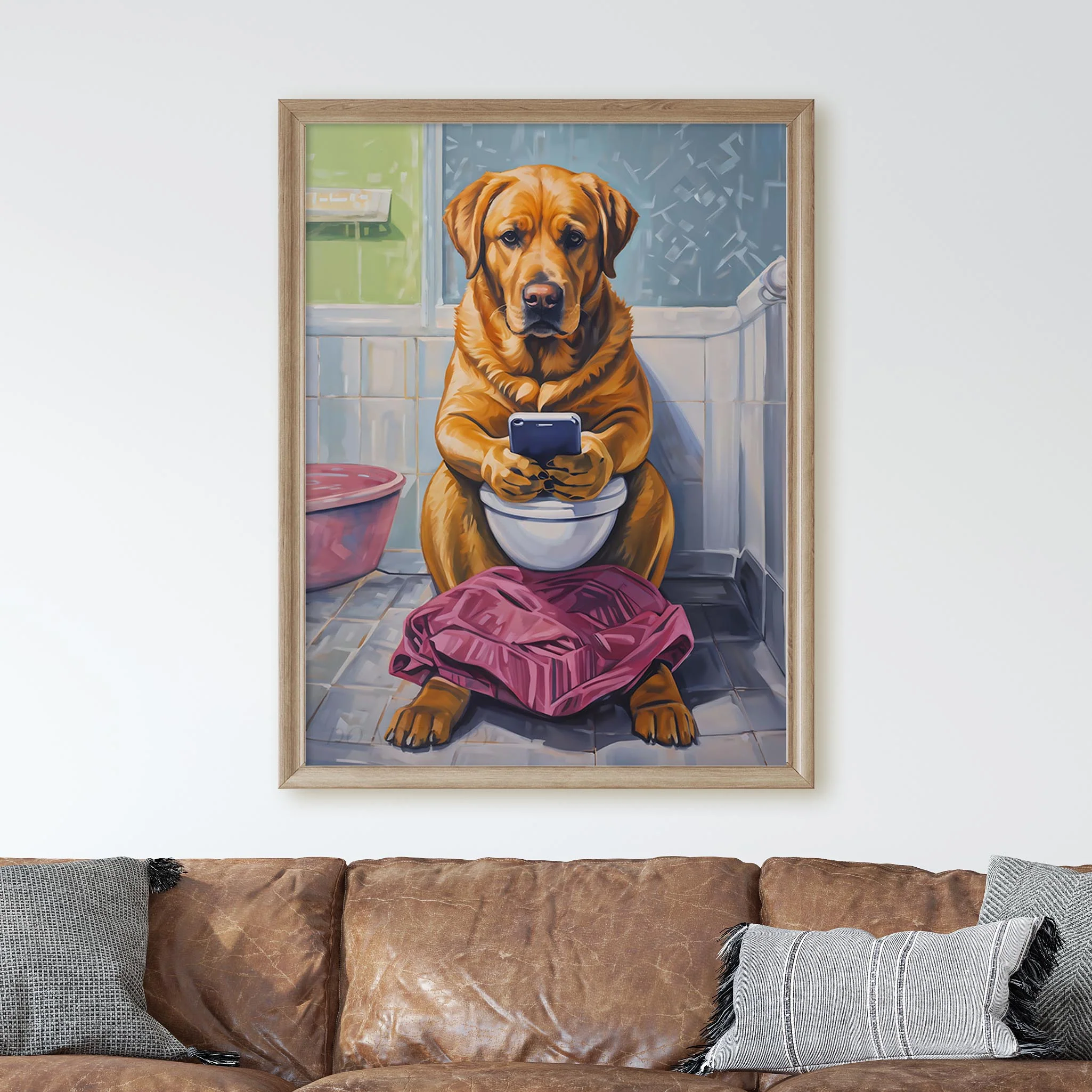 Golden Labrador Retriever on the Phone on the Toilet - Image 3