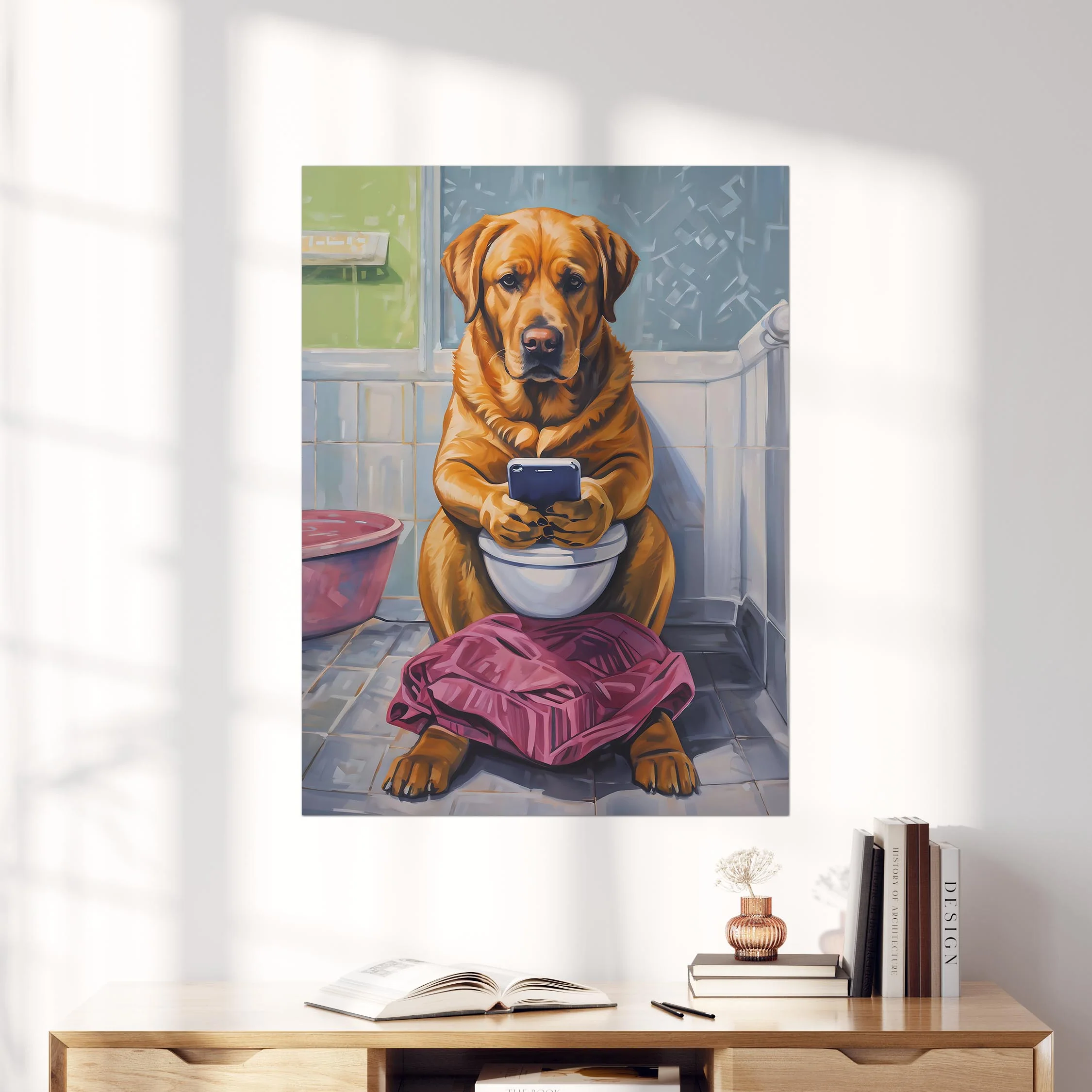 Golden Labrador Retriever on the Phone on the Toilet - Image 4