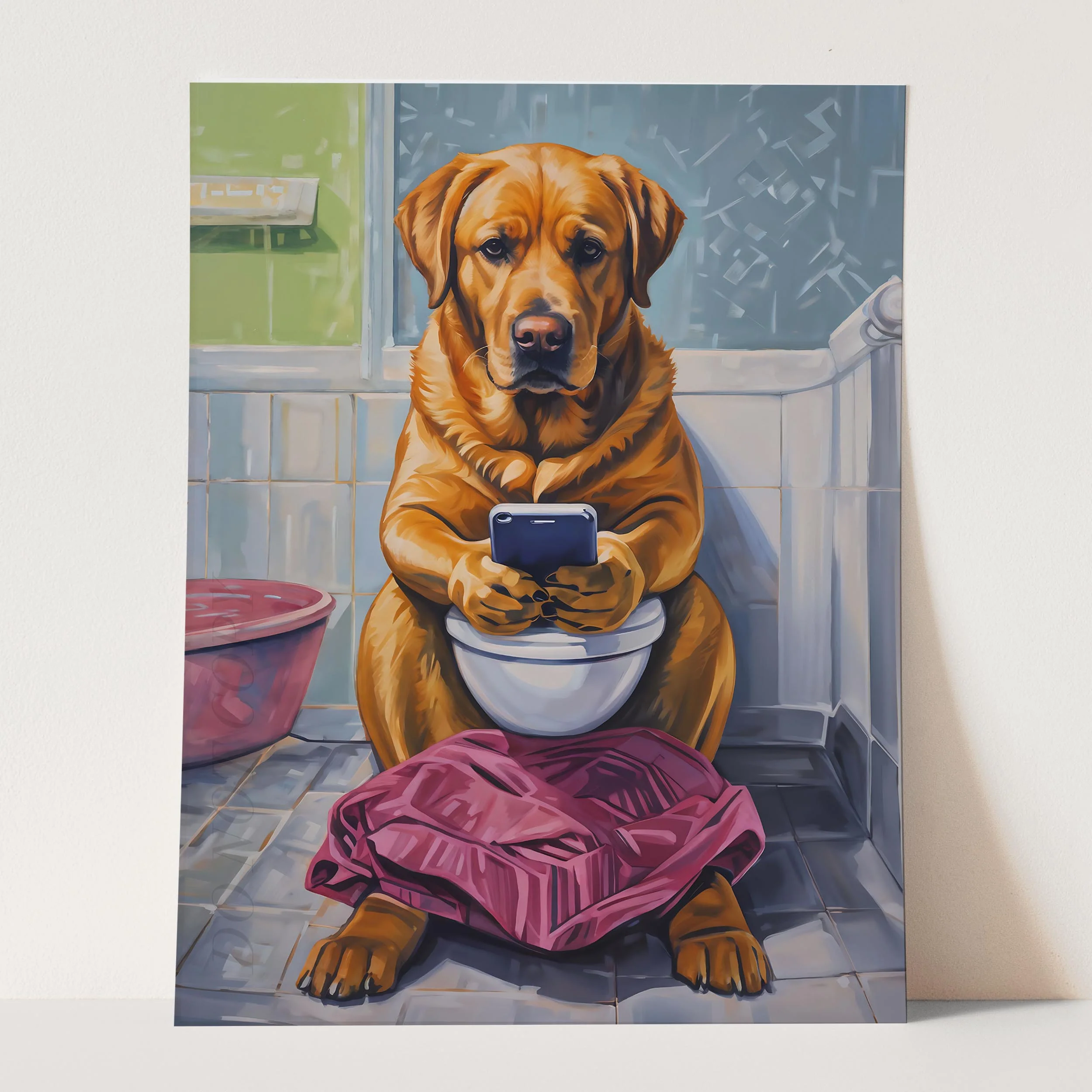 Golden Labrador Retriever on the Phone on the Toilet - Image 5