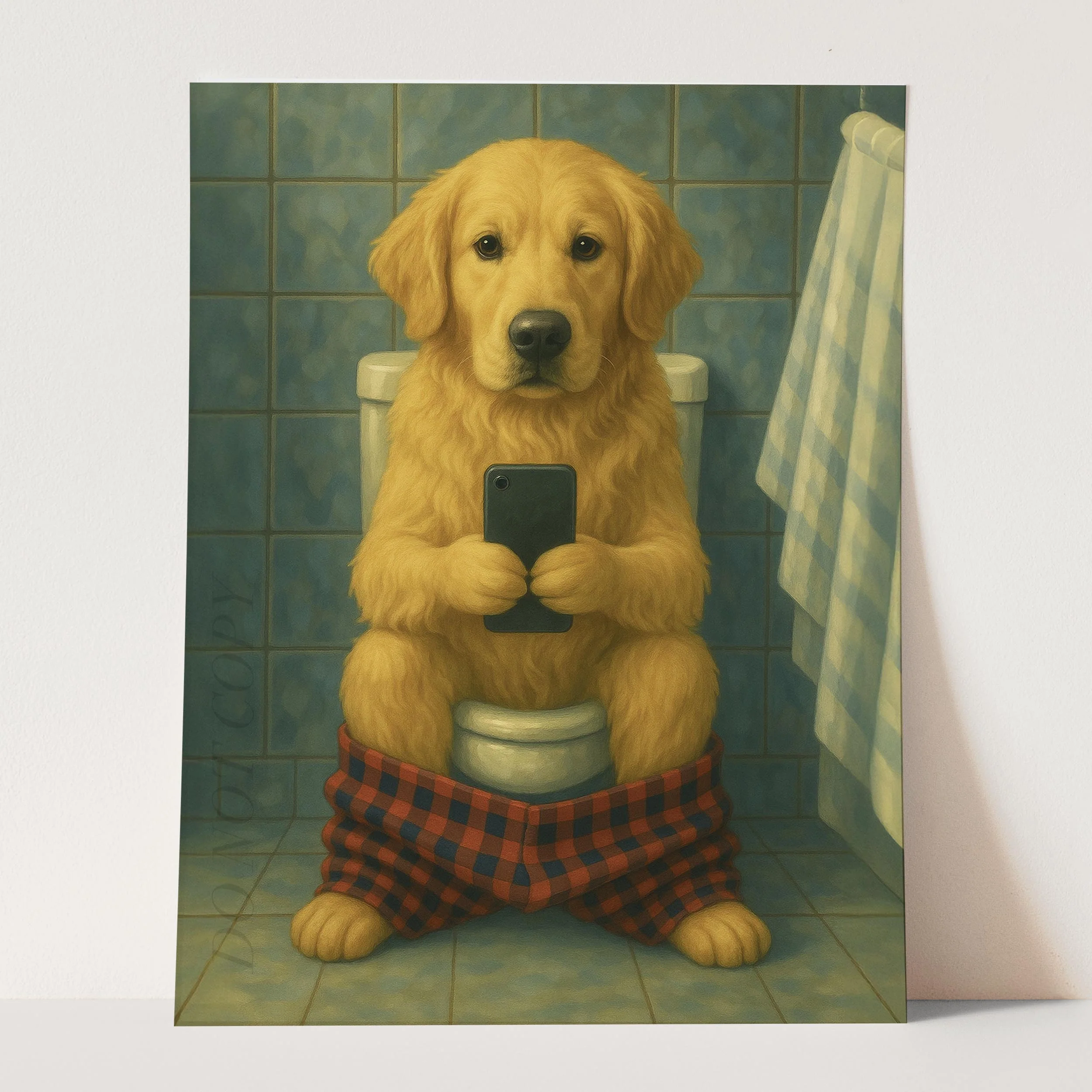 Golden Retriever Dog On The Phone On The Toilet - Image 3