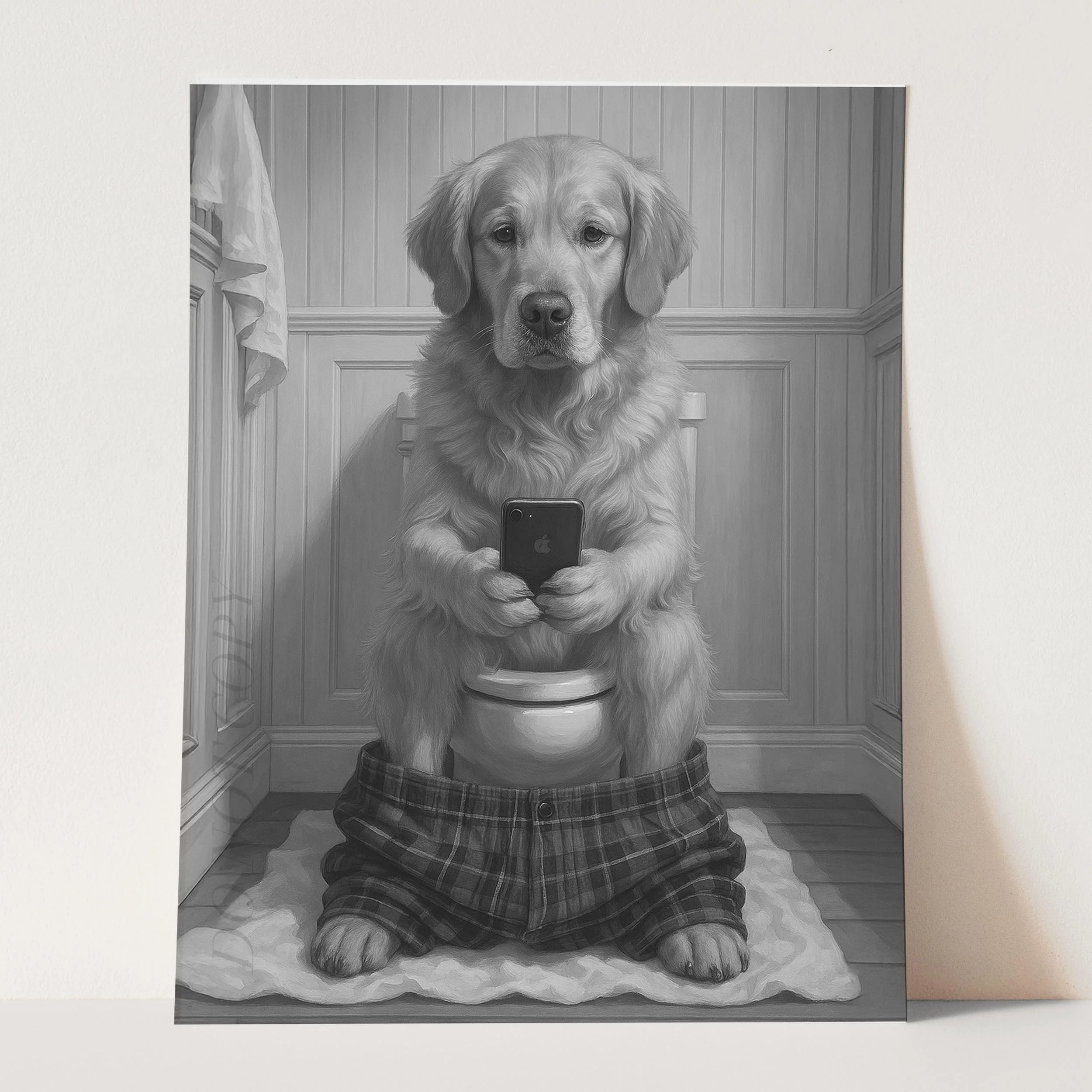 Golden Retriever Dog On The Phone On The Toilet - Image 3