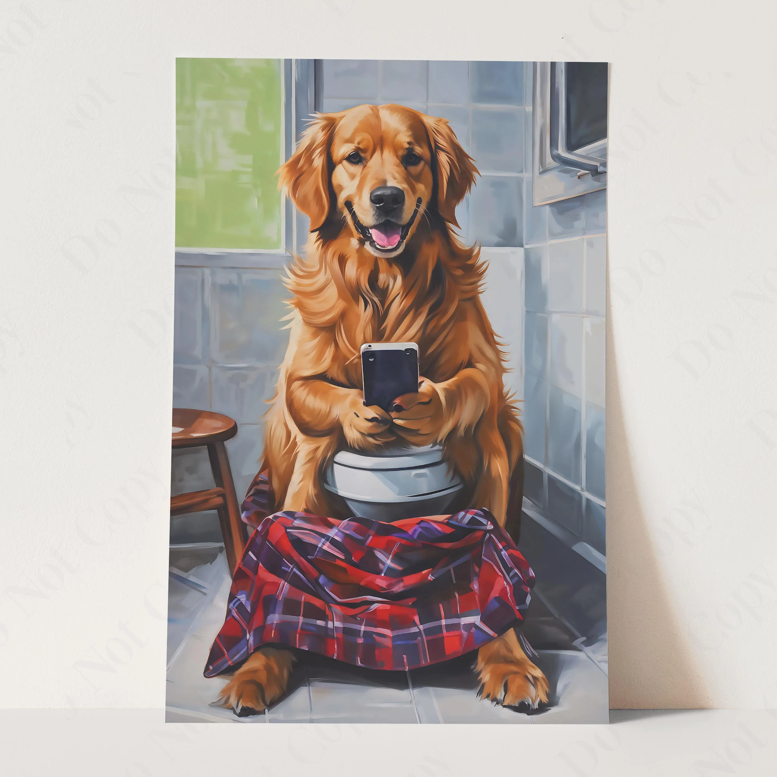 Golden Retriever On Phone On The Toilet - Image 3