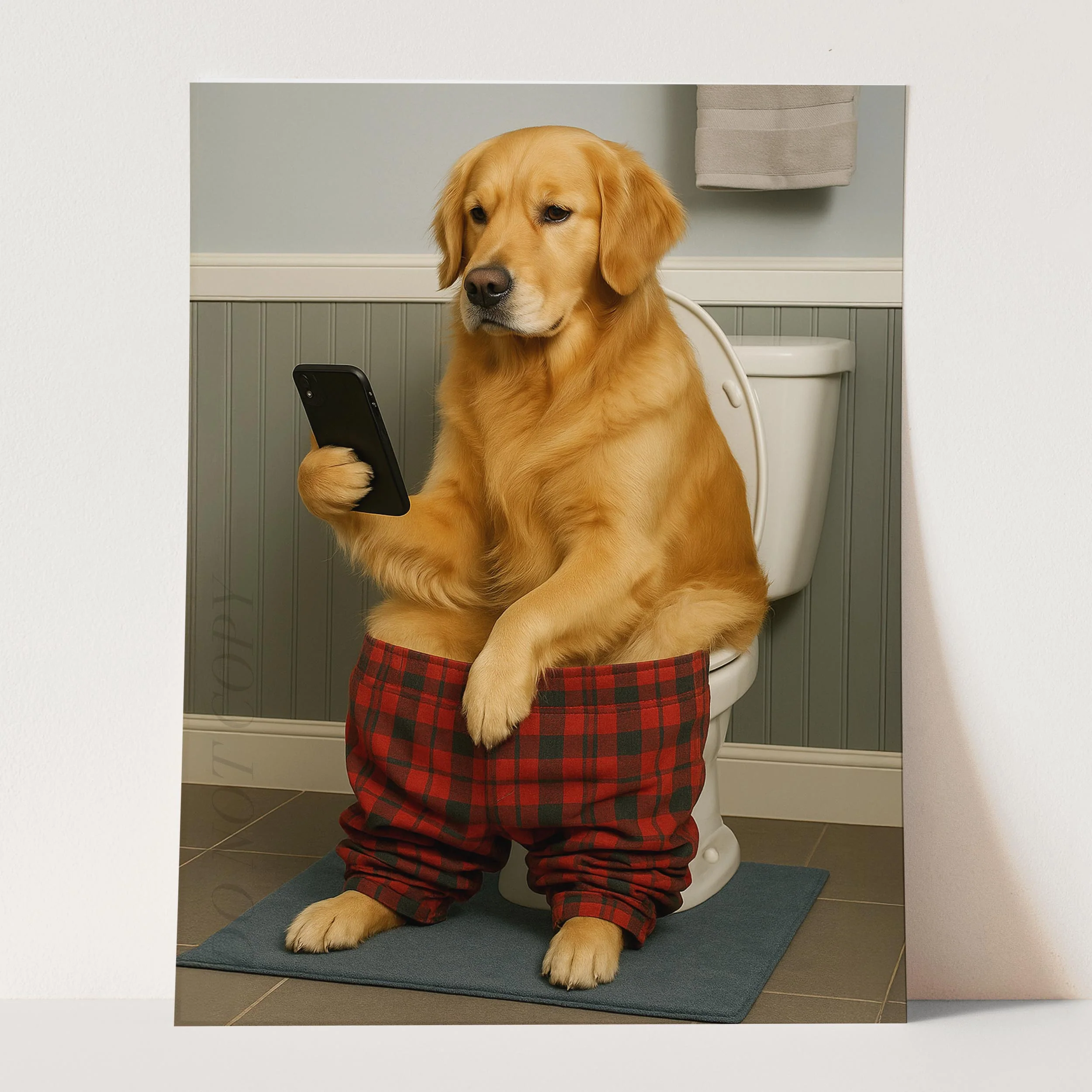 Golden Retriever On The Phone On The Toilet - Image 3