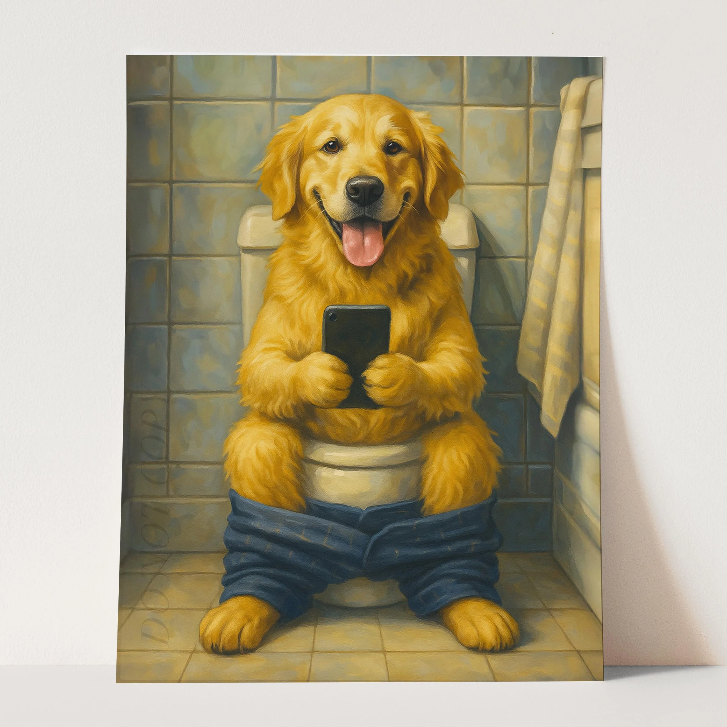 Golden Retriever On The Toilet On The Phone - Image 3