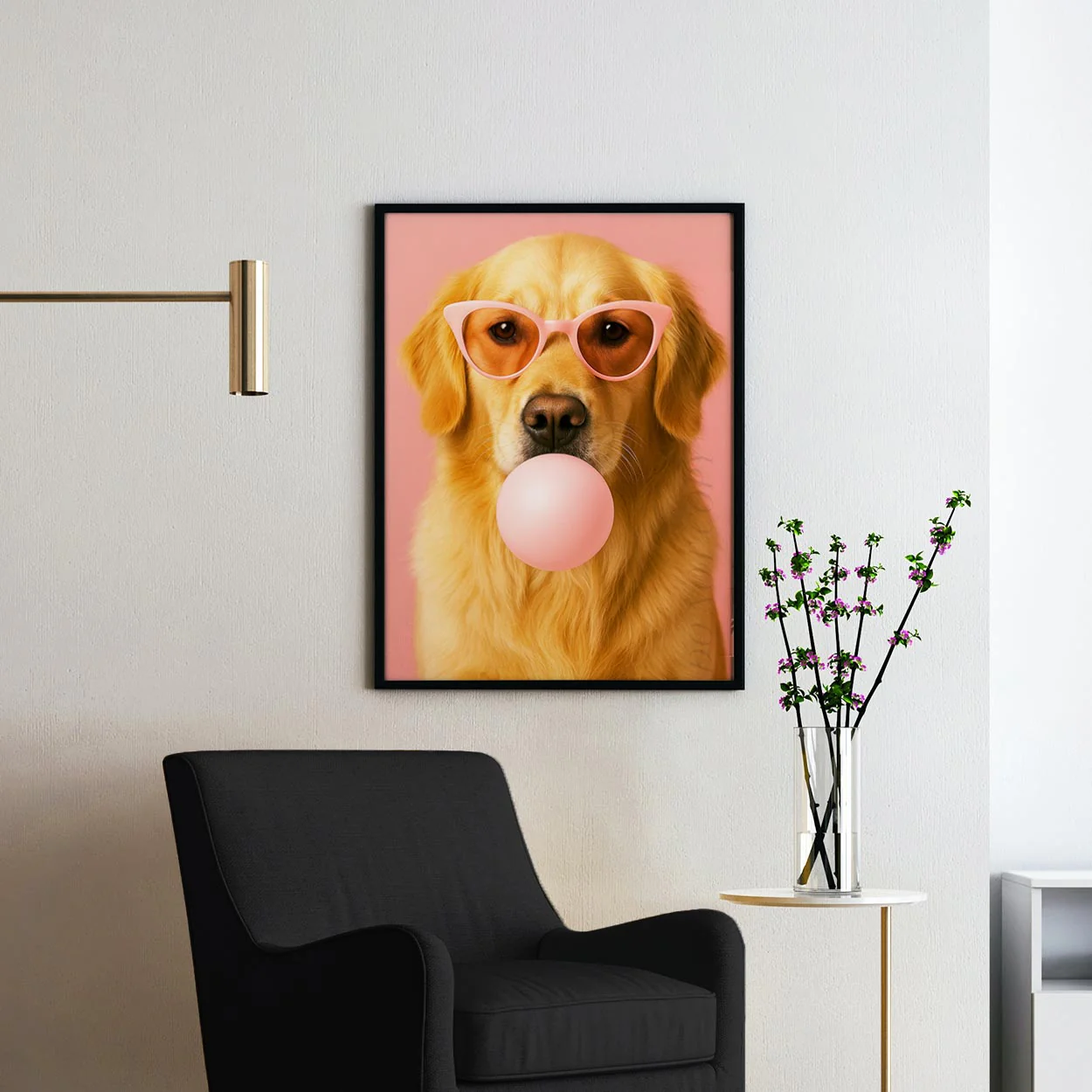 Golden Retriever Pink Sunglasses Blowing Bubble Gum - Image 2