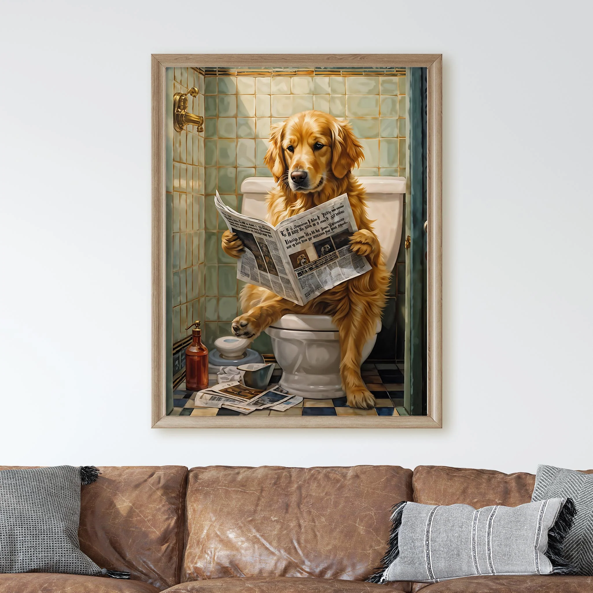 Golden Retriever Reading Newspaper on the Toilet - Image 3