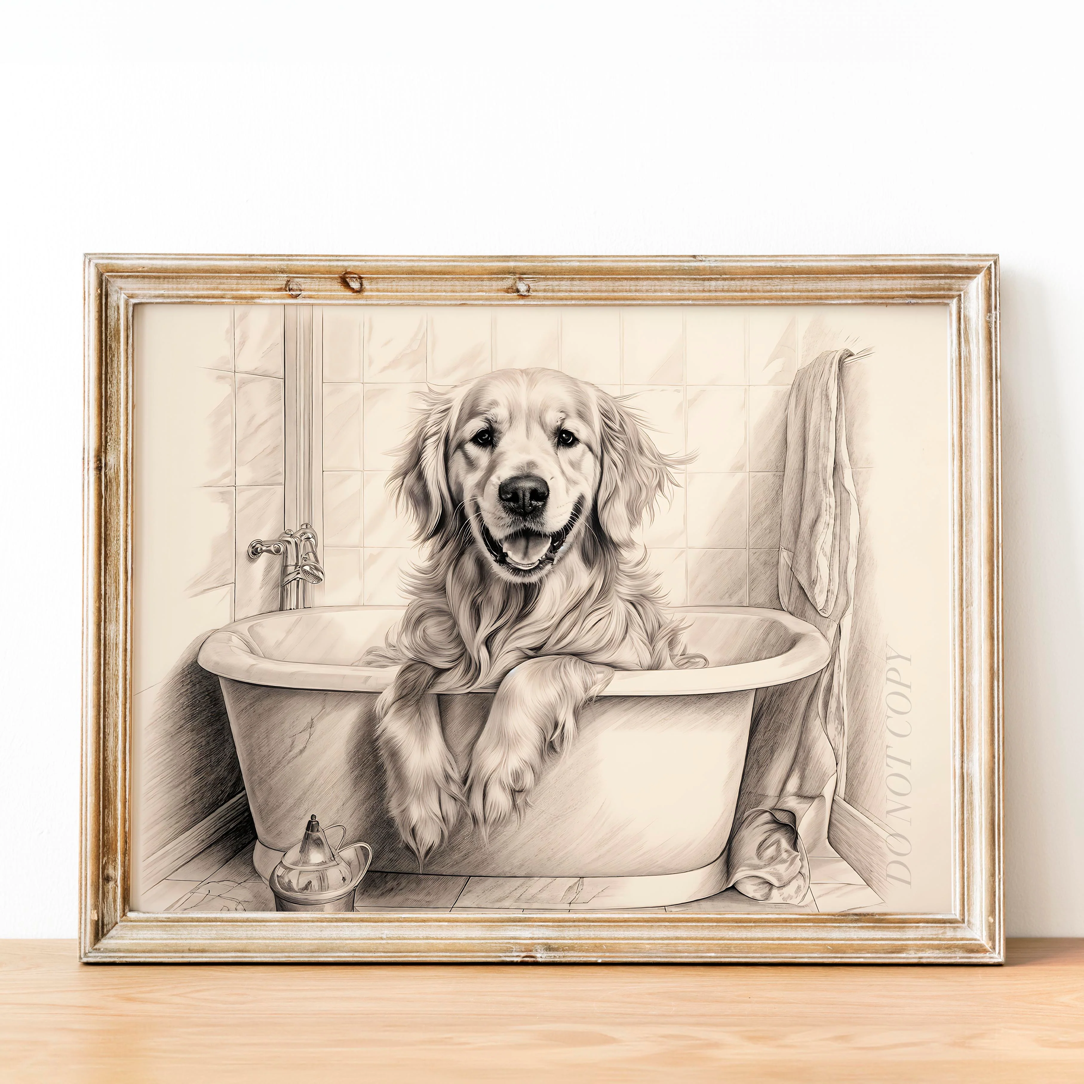 Golden Retriever Taking a Bath in the Bathtub - Image 2