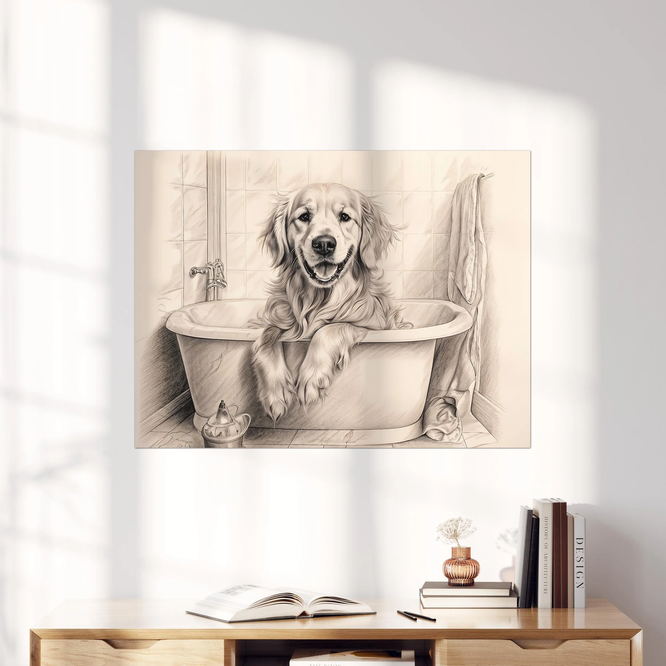 Golden Retriever Taking a Bath in the Bathtub - Image 4