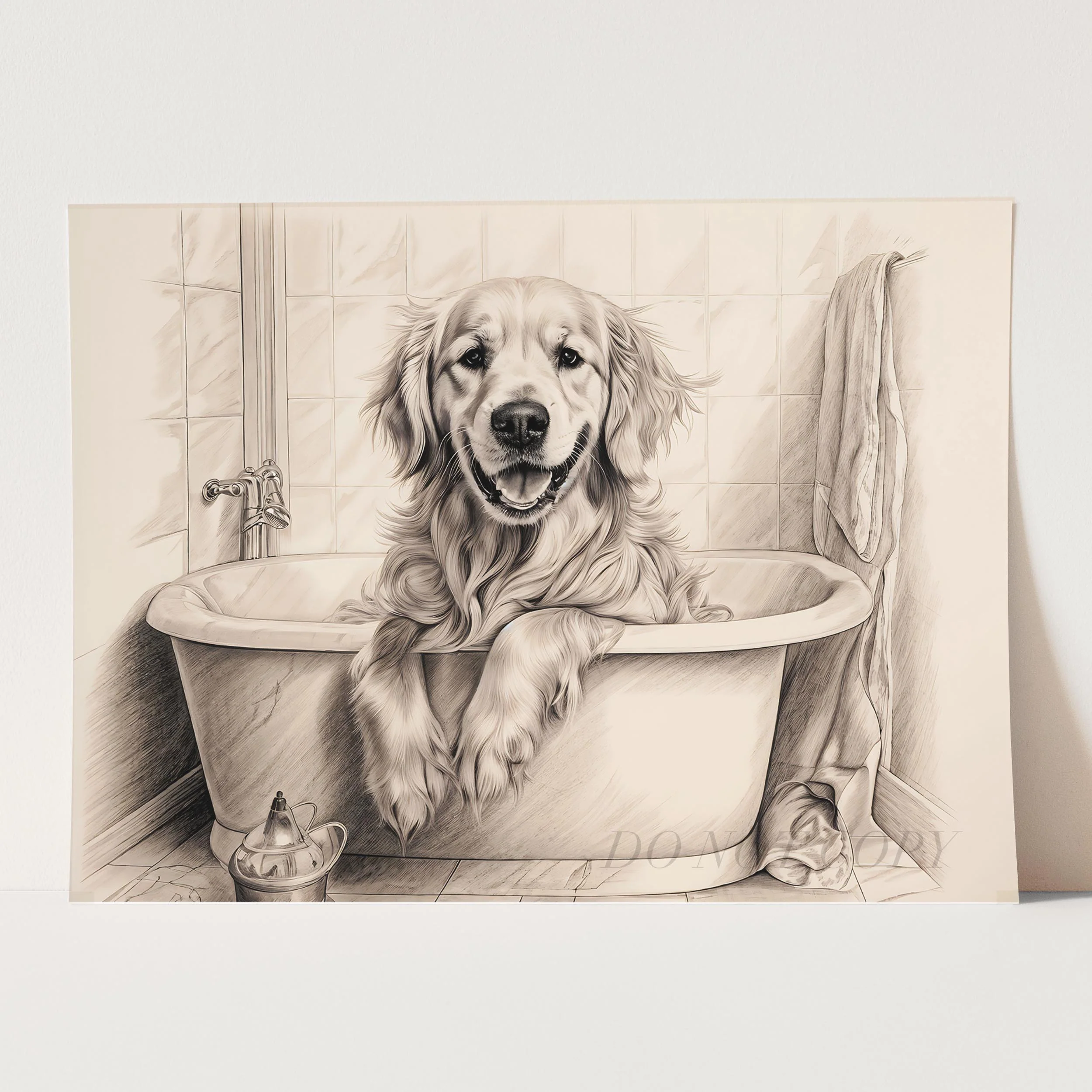 Golden Retriever Taking a Bath in the Bathtub - Image 5