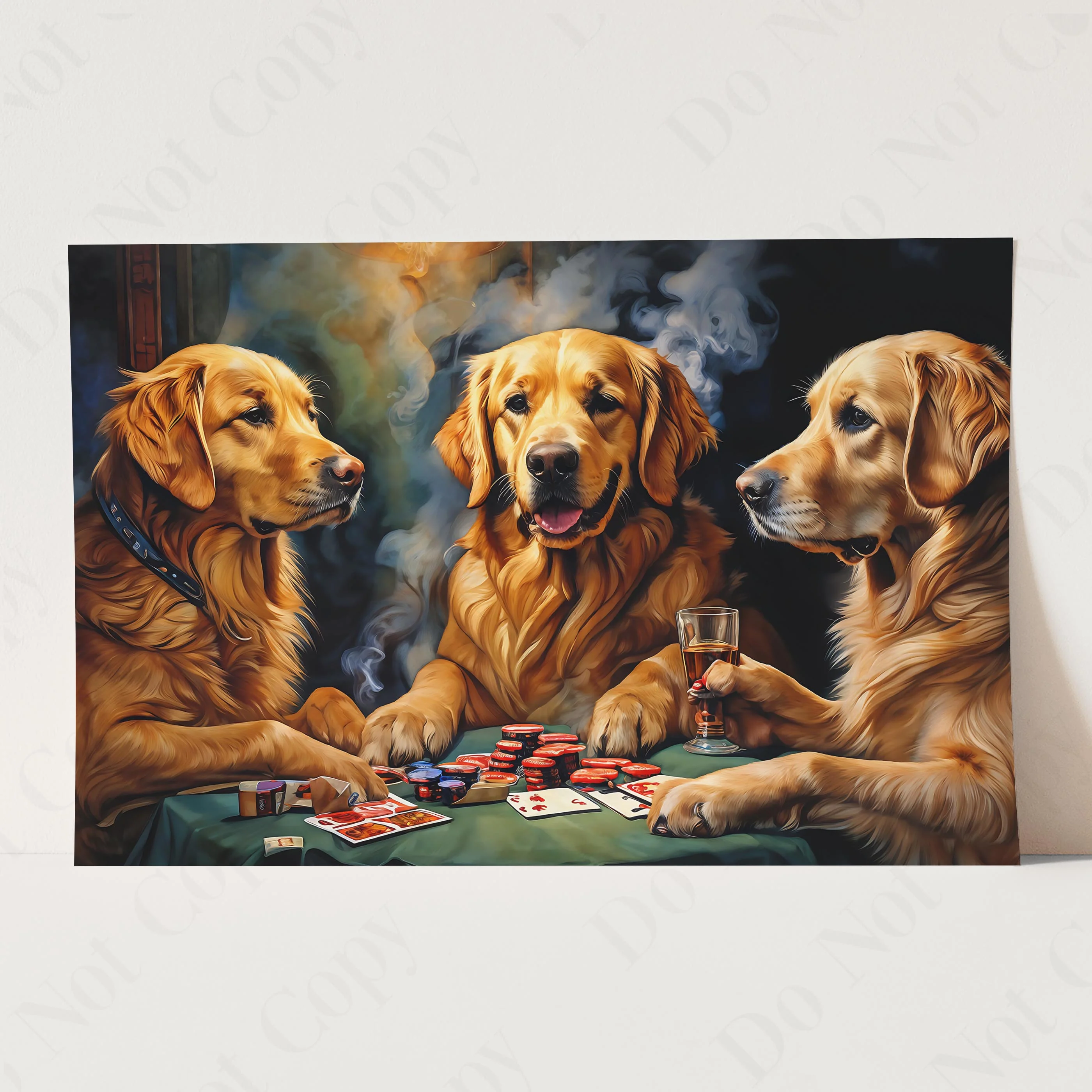 Golden Retrievers Drinking & Playing Cards - Image 3