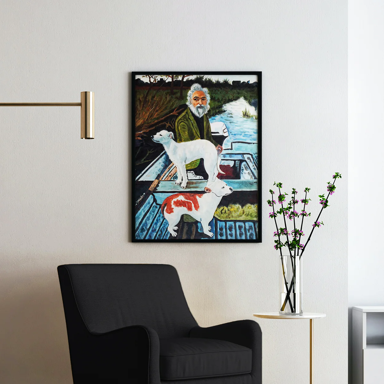 Goodfellas Old Man In Boat With Dogs Painting - Image 2