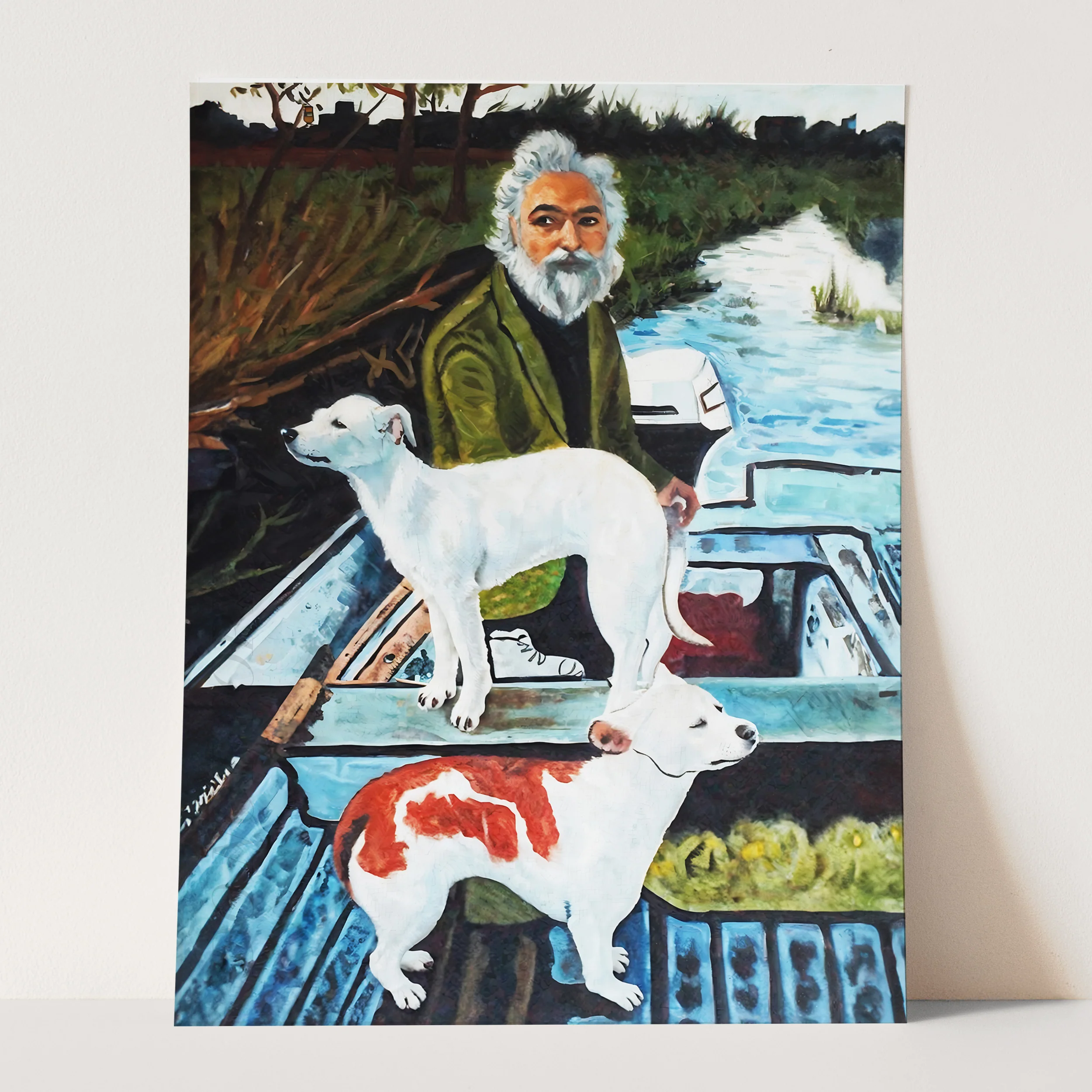 Goodfellas Old Man In Boat With Dogs Painting - Image 3