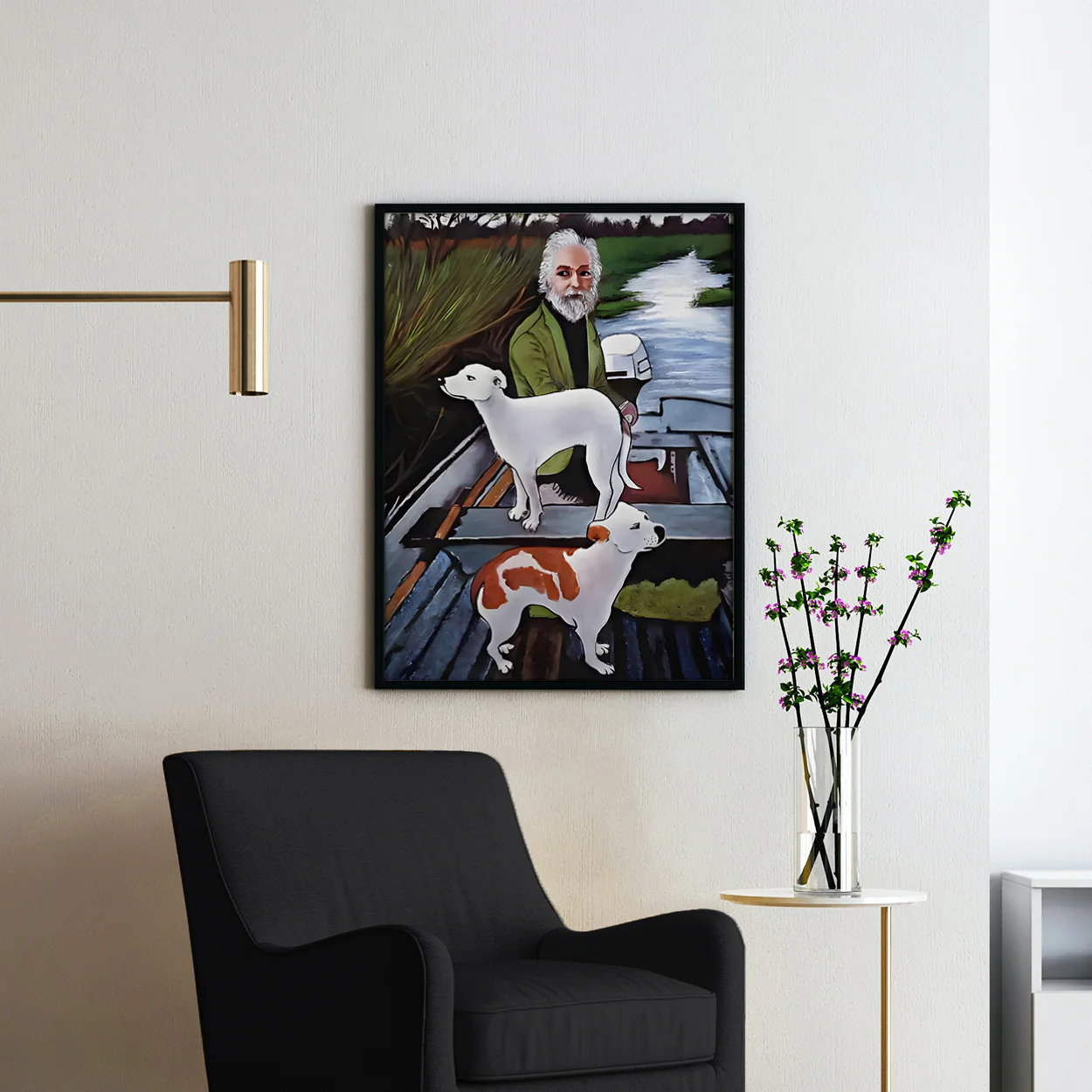 Goodfellas - Old Man In Boat With Dogs Painting - Image 2