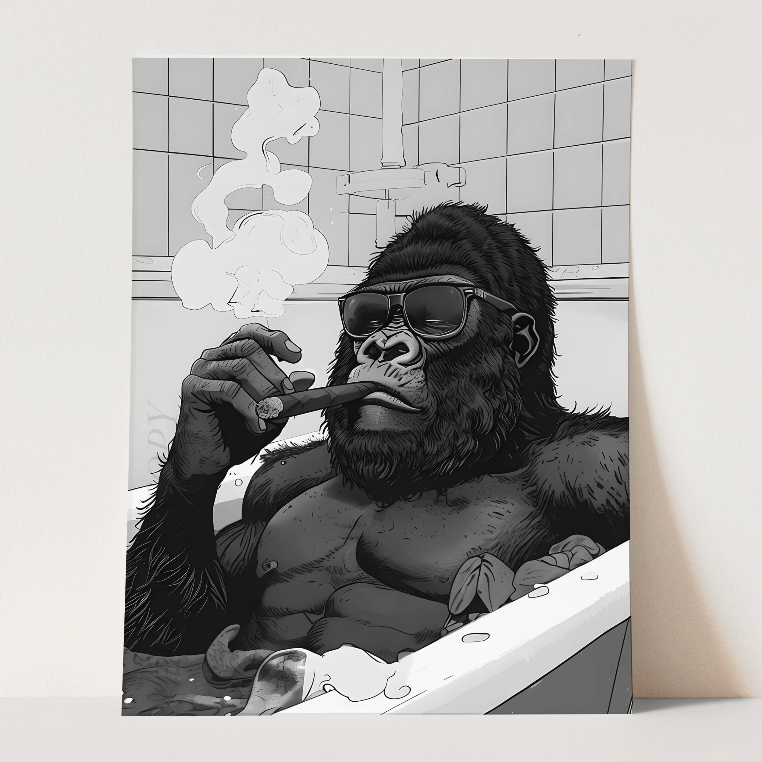 Gorilla In The Bathtub Smoking A Cigar - Image 3