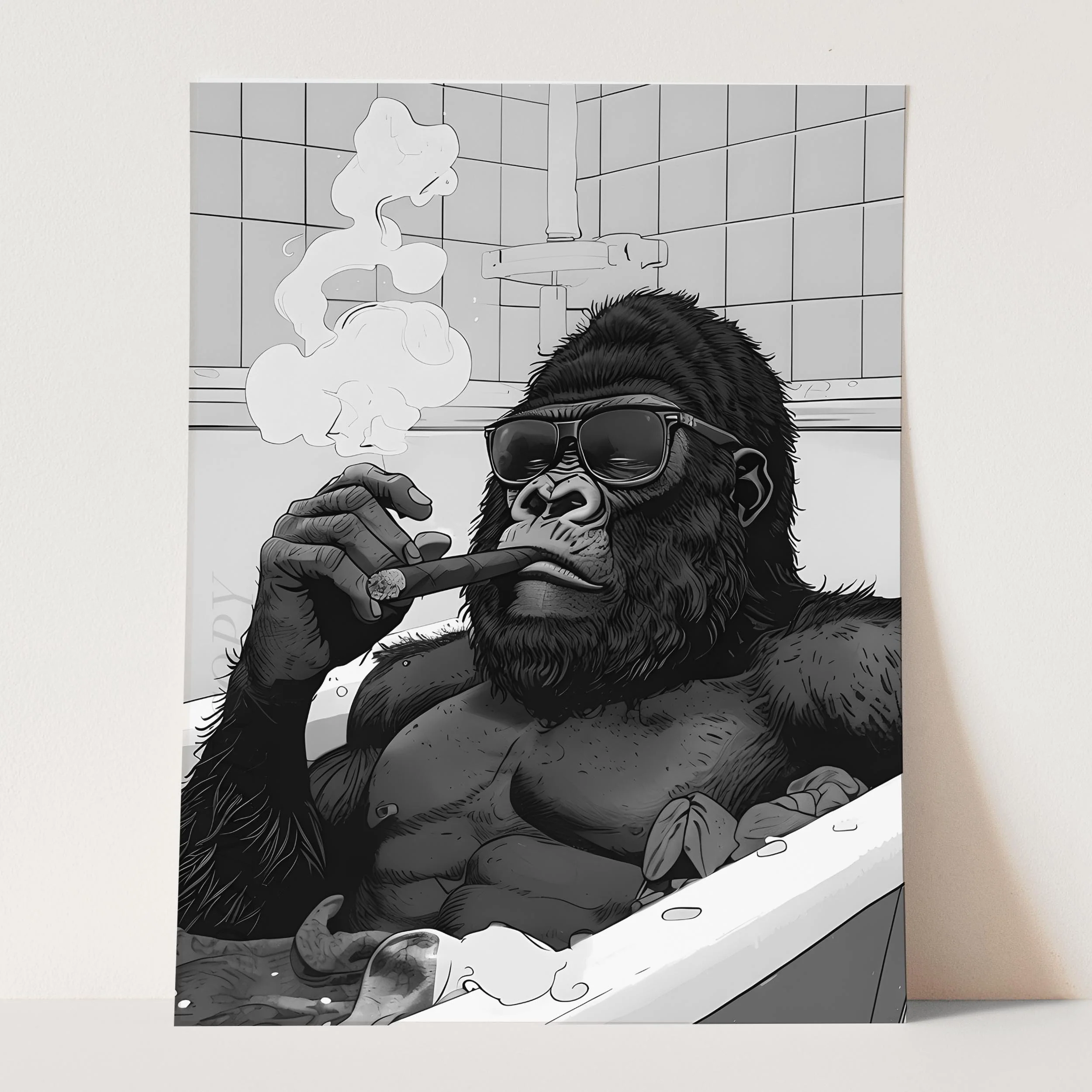 Gorilla In The Bathtub Smoking a Cigar - Image 3