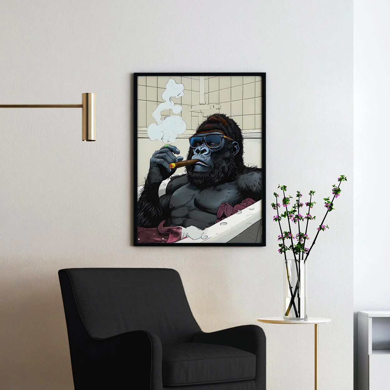 Gorilla In The Bathtub Smoking His Cigar - Image 2