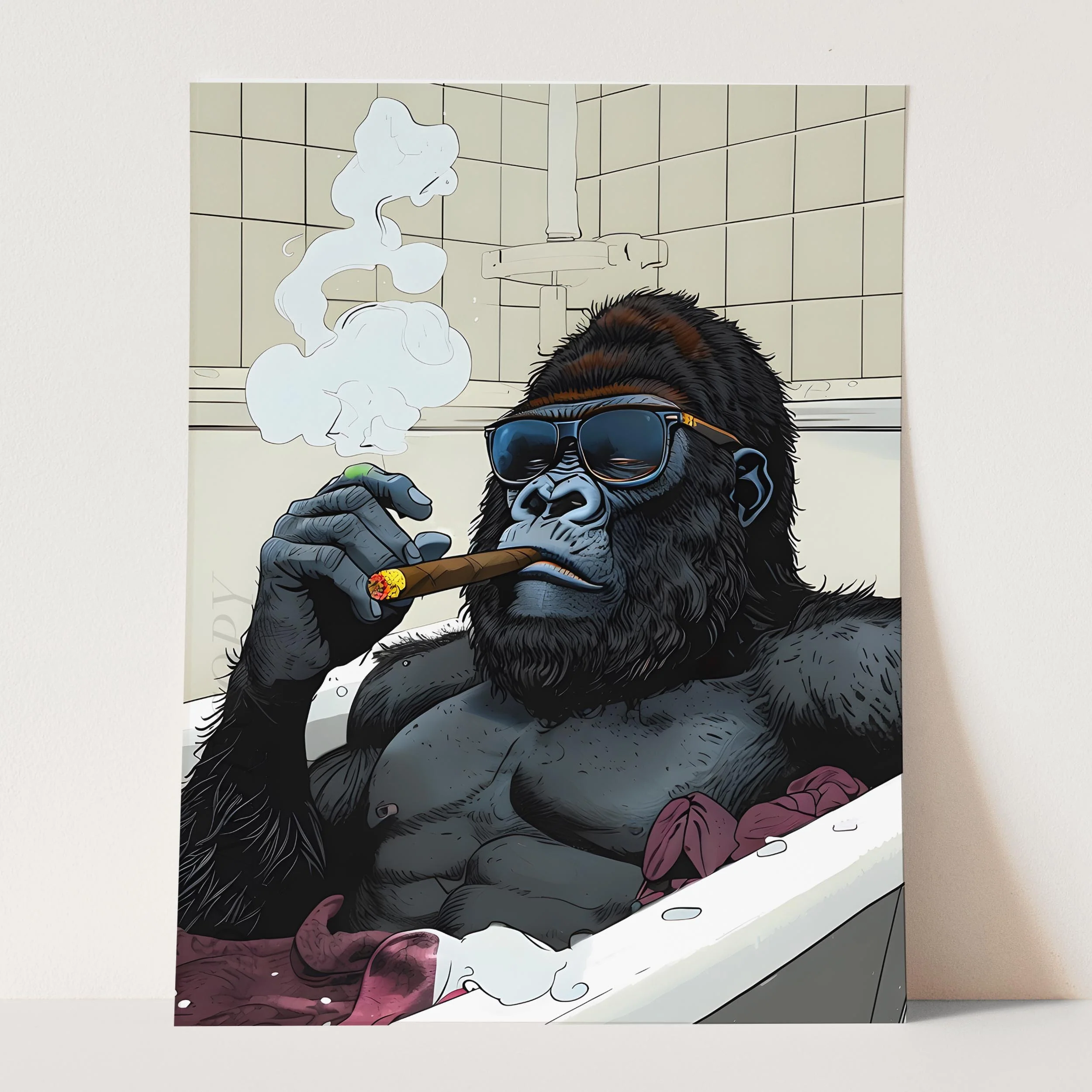 Gorilla In The Bathtub Smoking His Cigar - Image 3