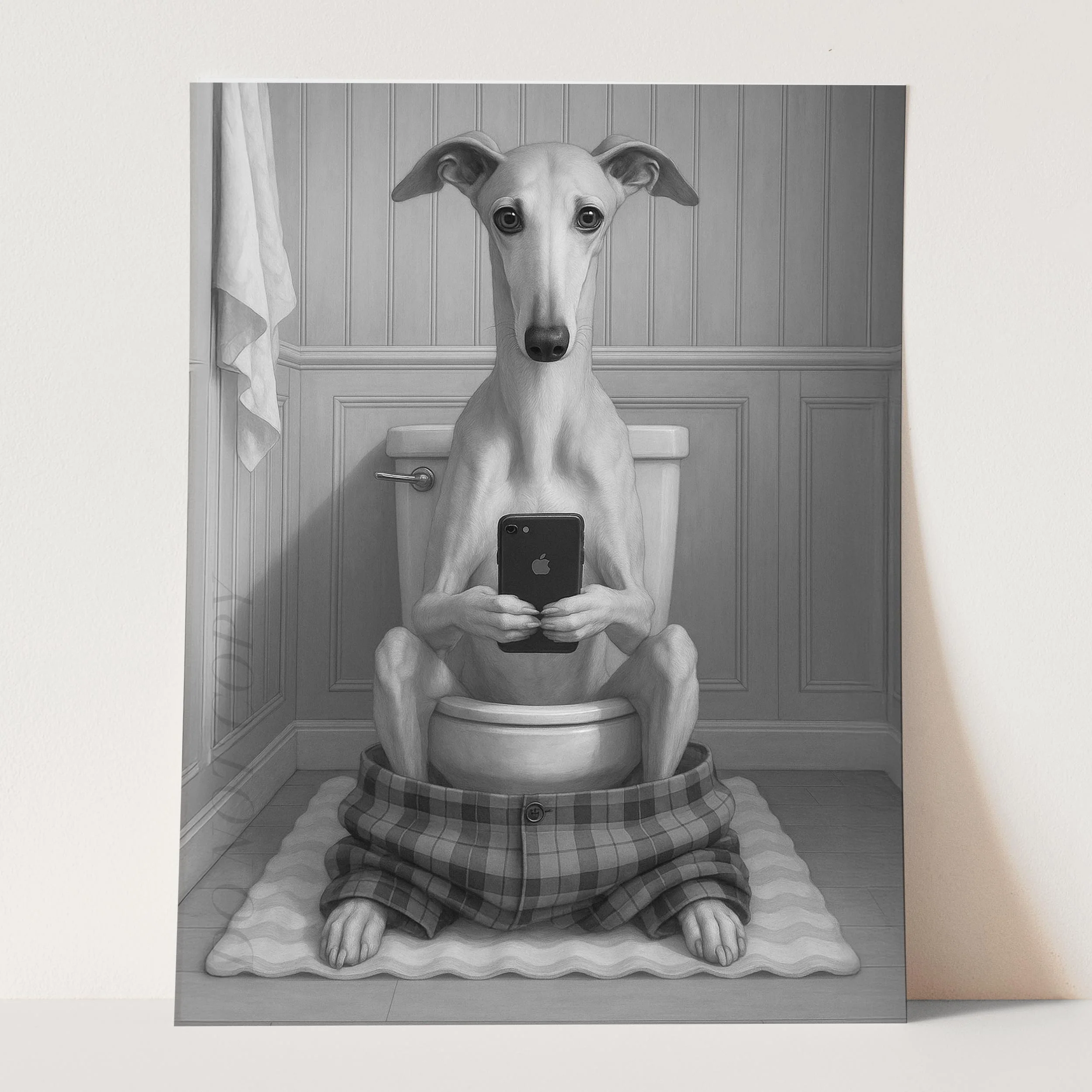 Greyhound Dog On The Phone On The Toilet - Image 3
