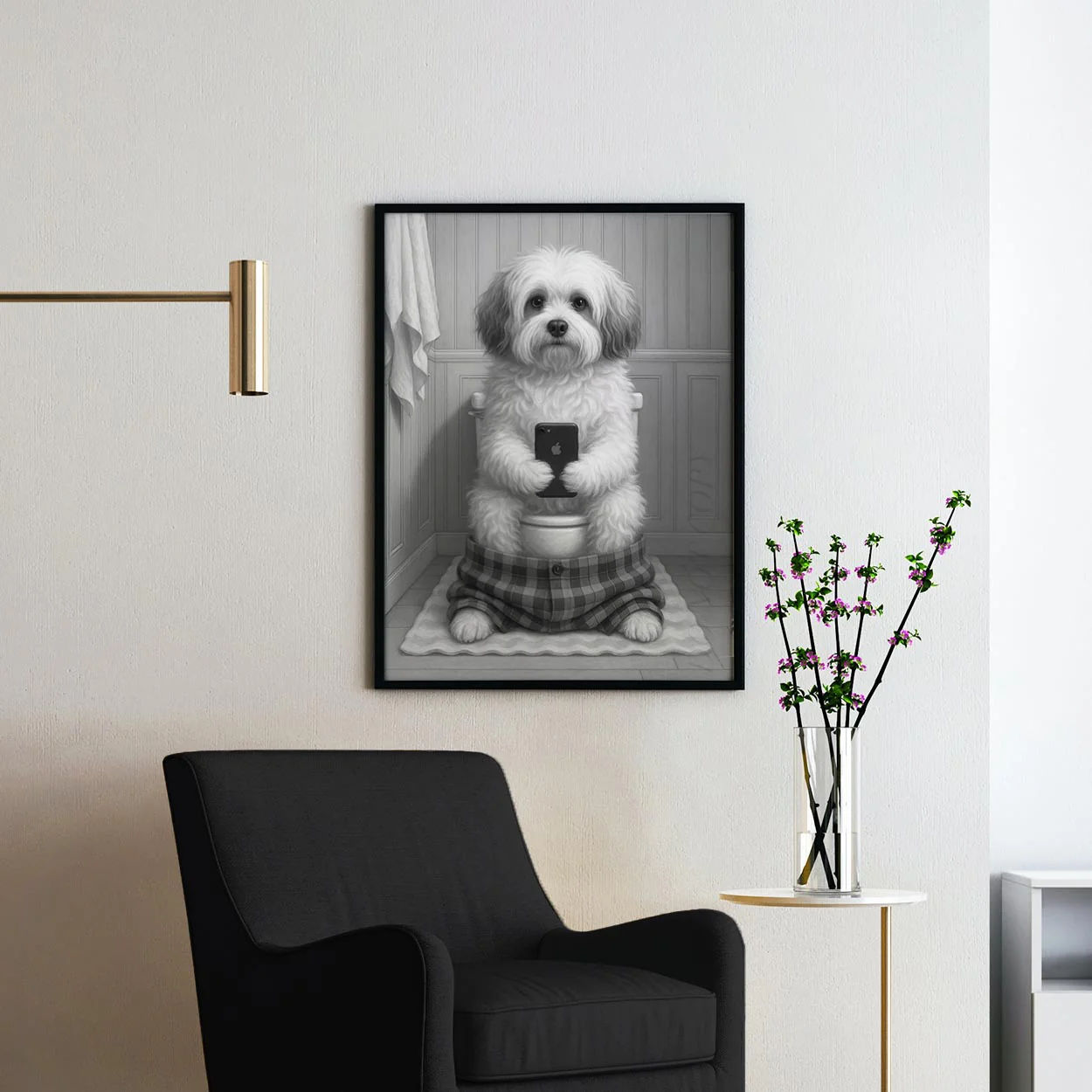 Havanese Dog On The Phone On The Toilet - Image 2