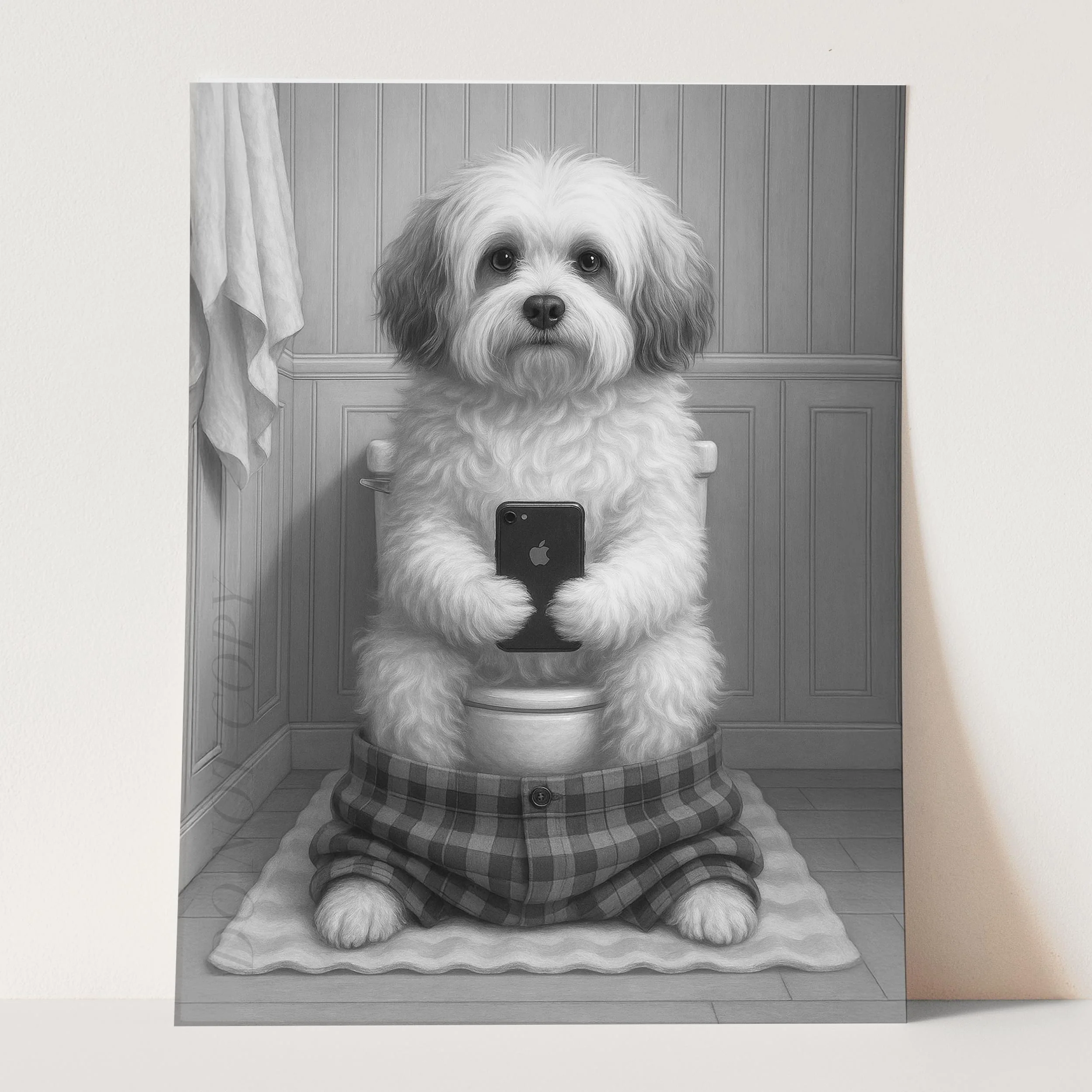 Havanese Dog On The Phone On The Toilet - Image 3