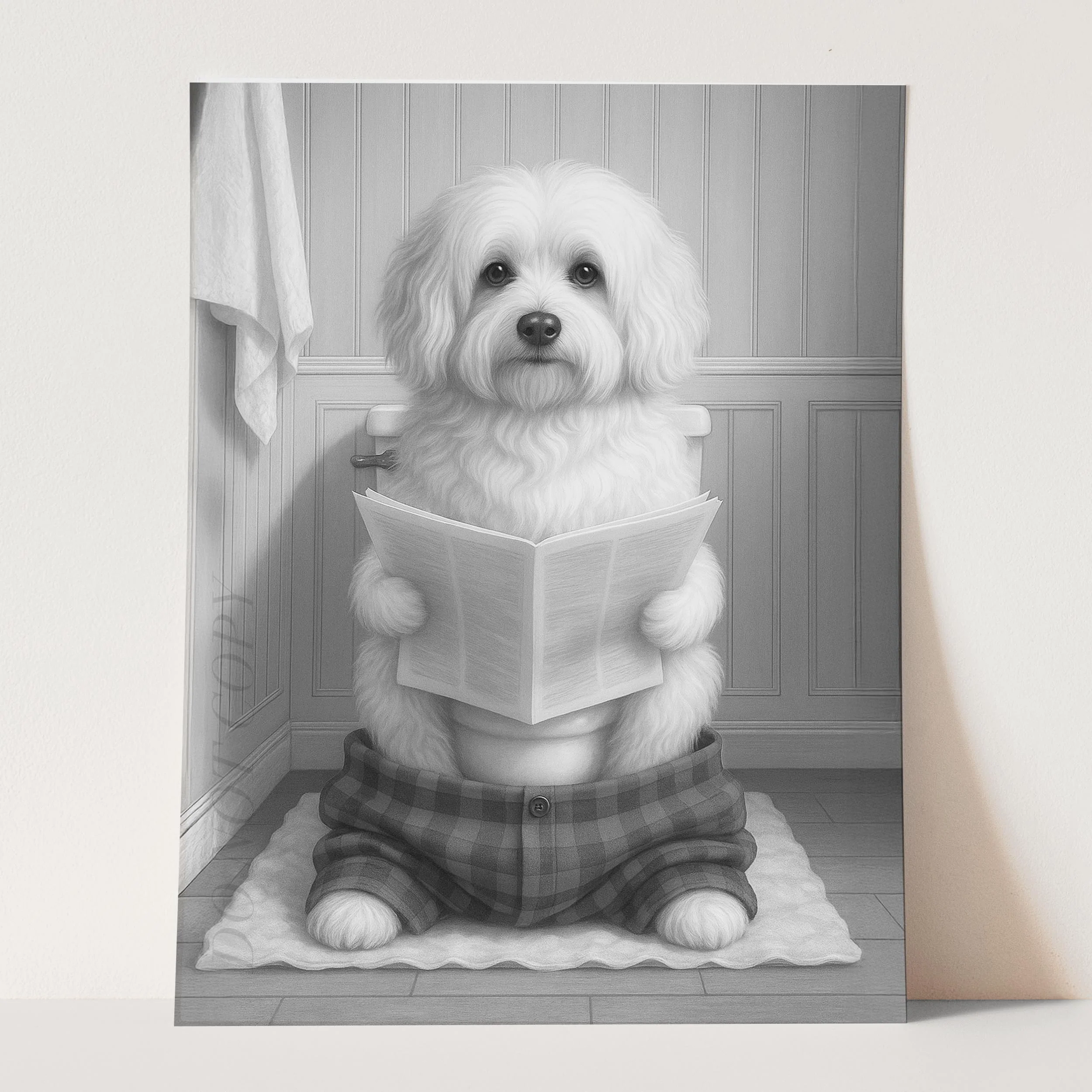 Havanese Dog Reading The Newspaper On The Toilet - Image 2