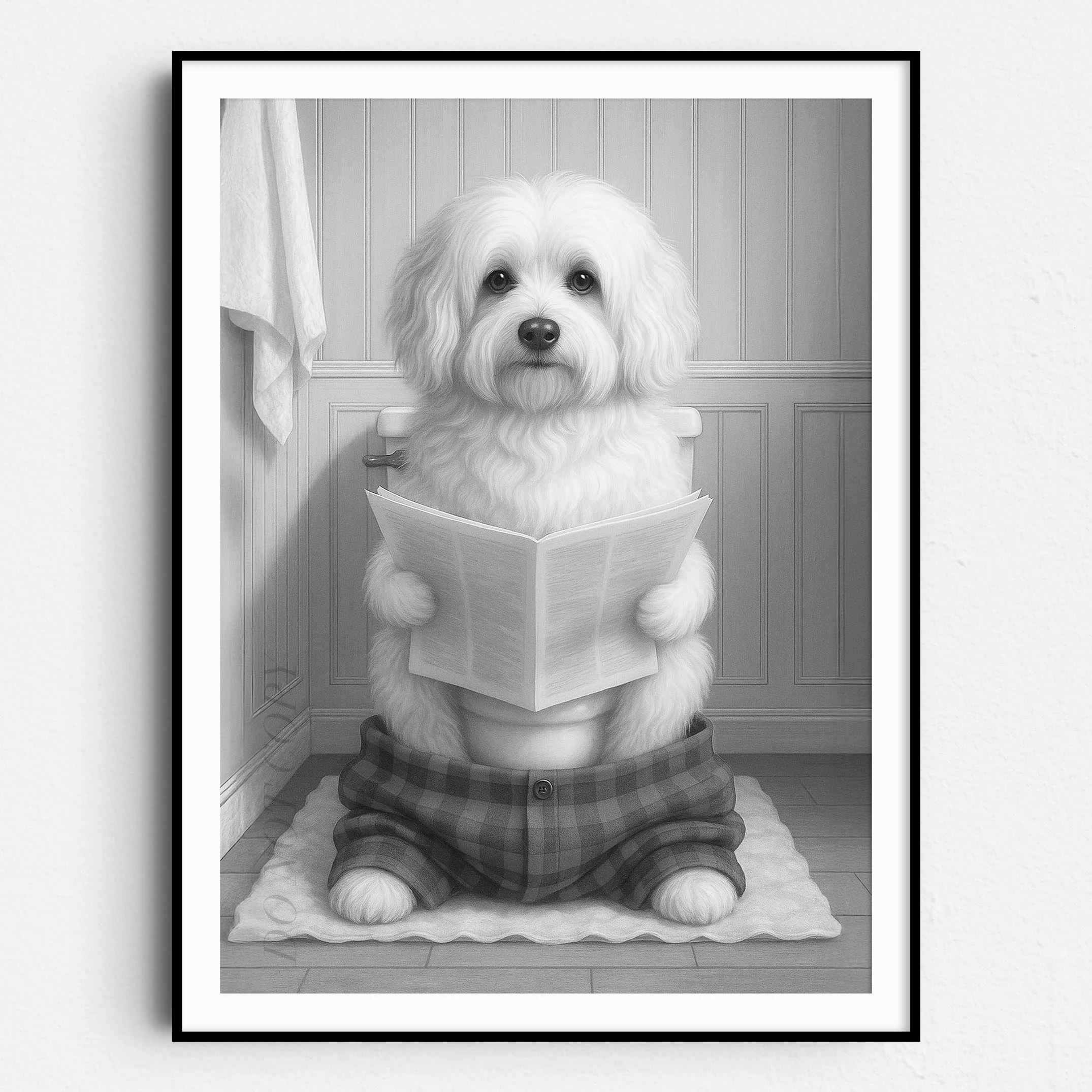 Havanese Dog Reading The Newspaper On The Toilet - Image 3
