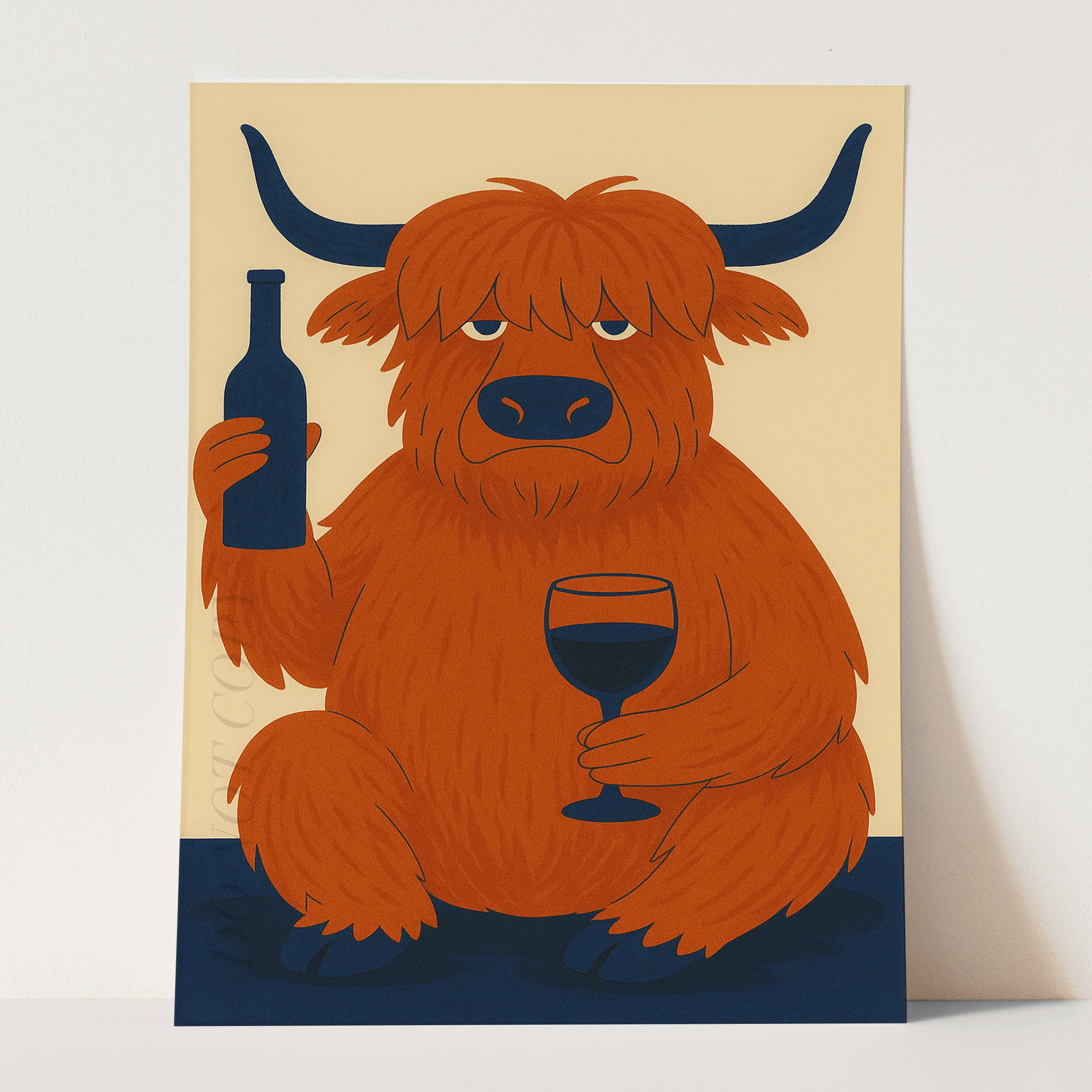 Highland Cow Drinking Wine Mid Century Modern - Image 3