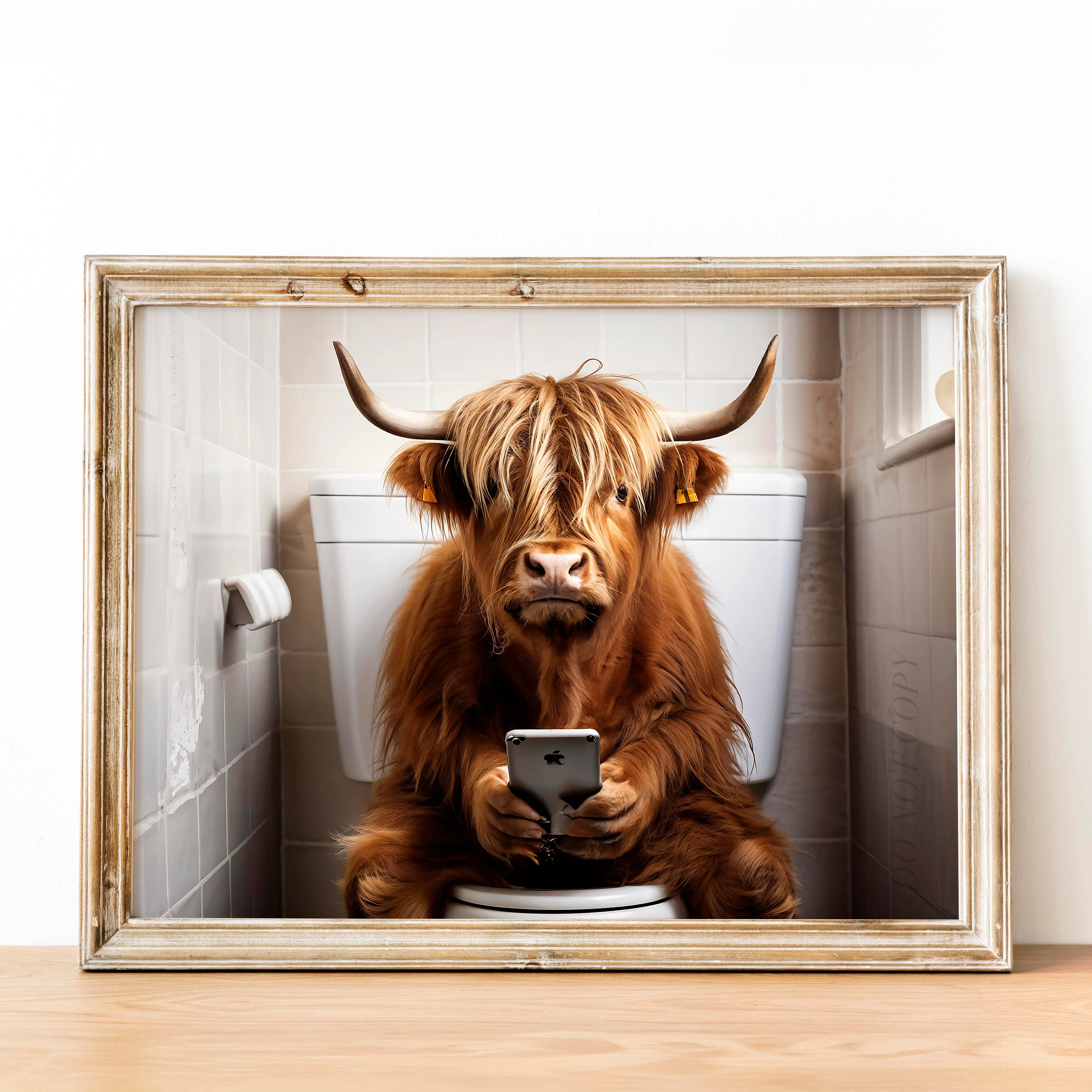 Highland Cow on the Phone on the Toilet - Image 2