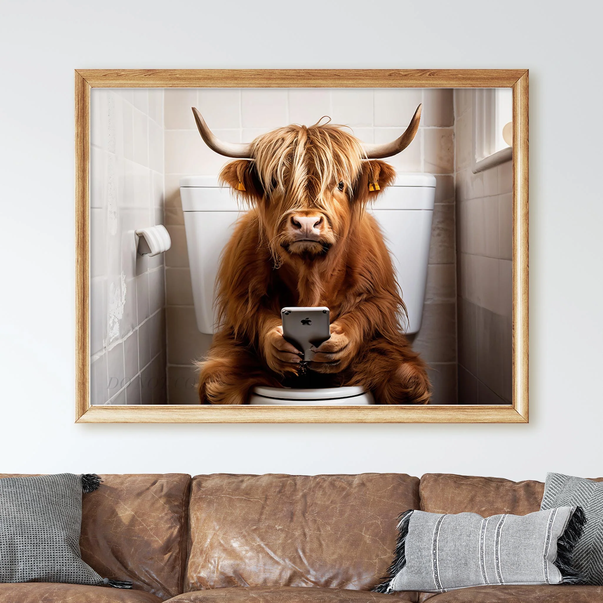 Highland Cow on the Phone on the Toilet - Image 3