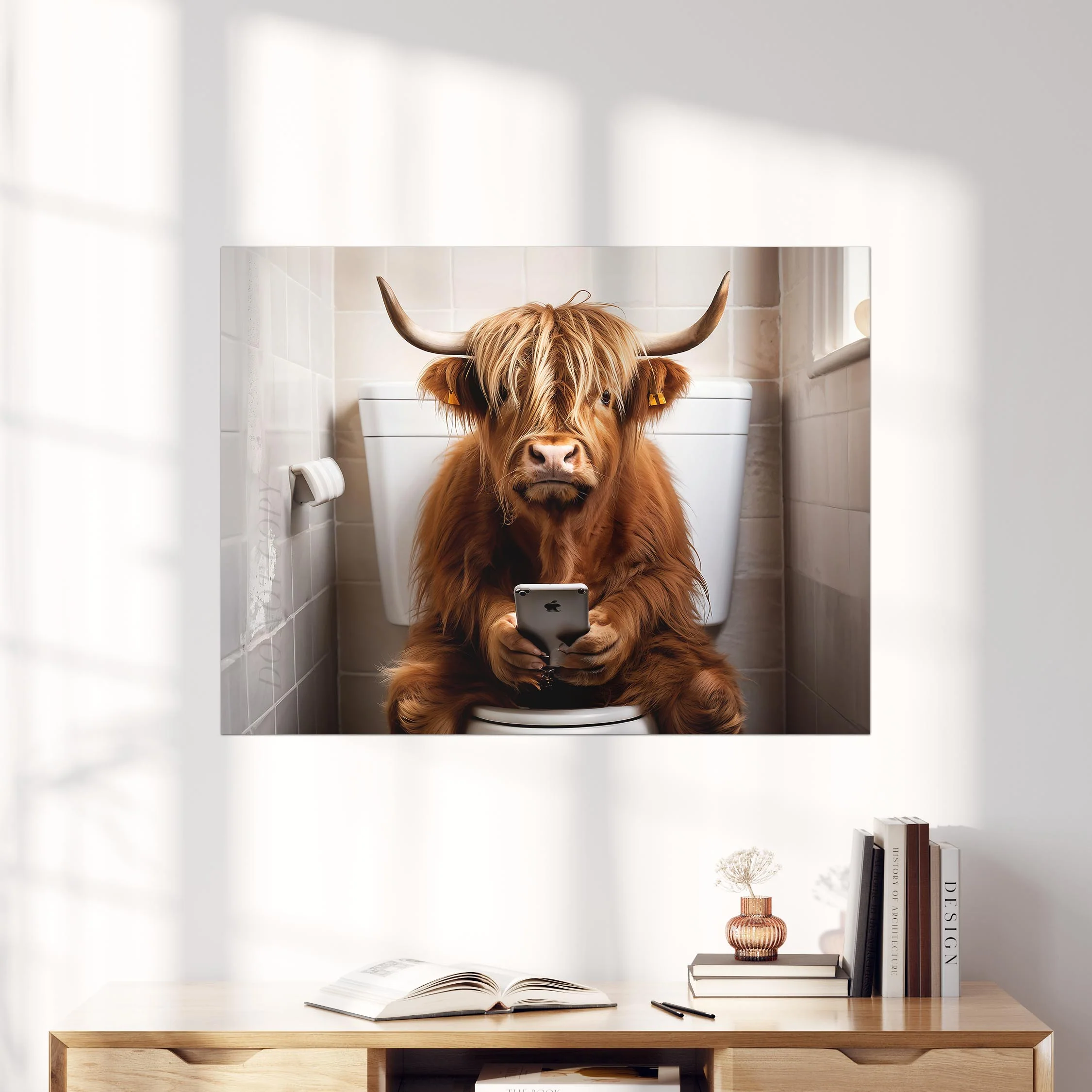 Highland Cow on the Phone on the Toilet - Image 4