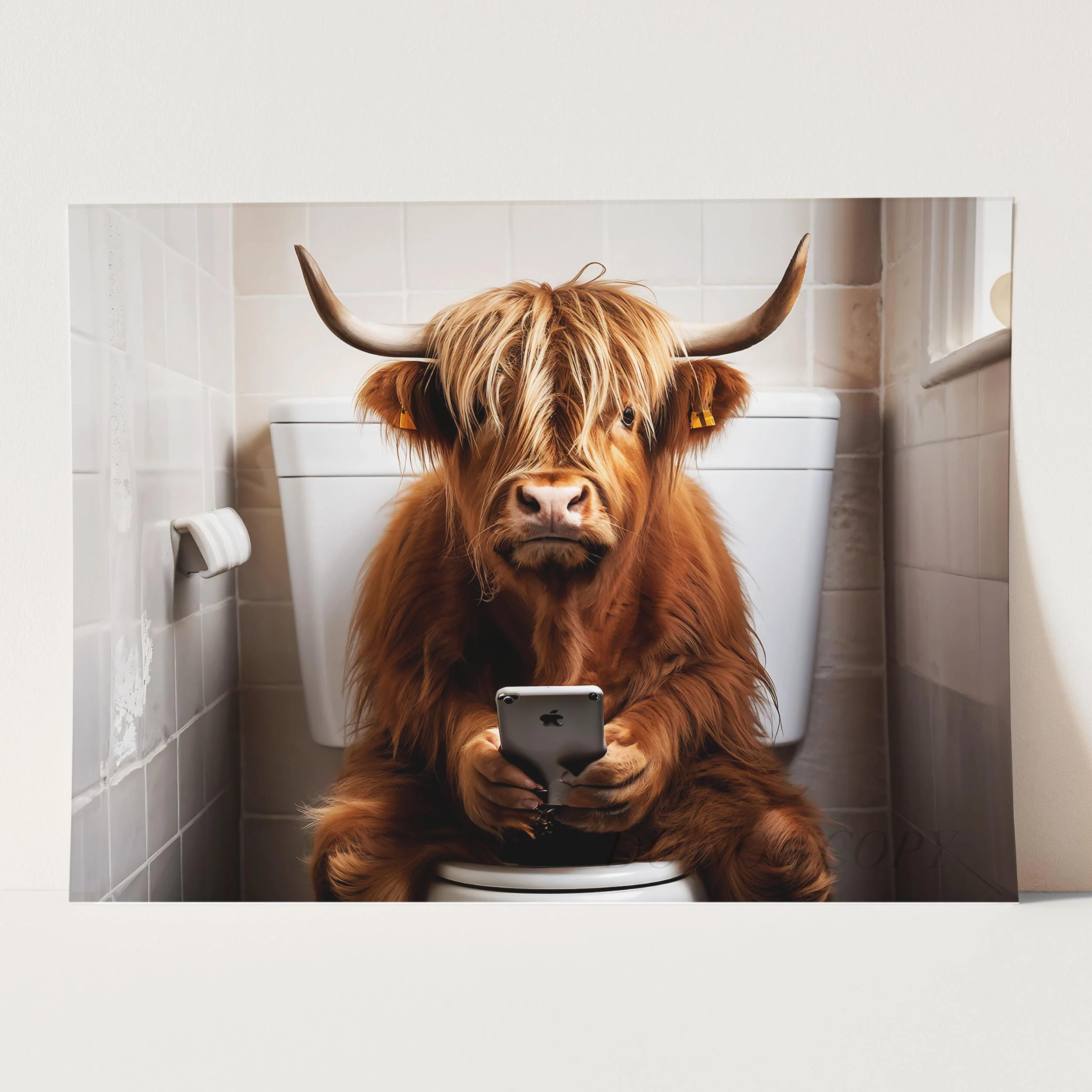 Highland Cow on the Phone on the Toilet - Image 5