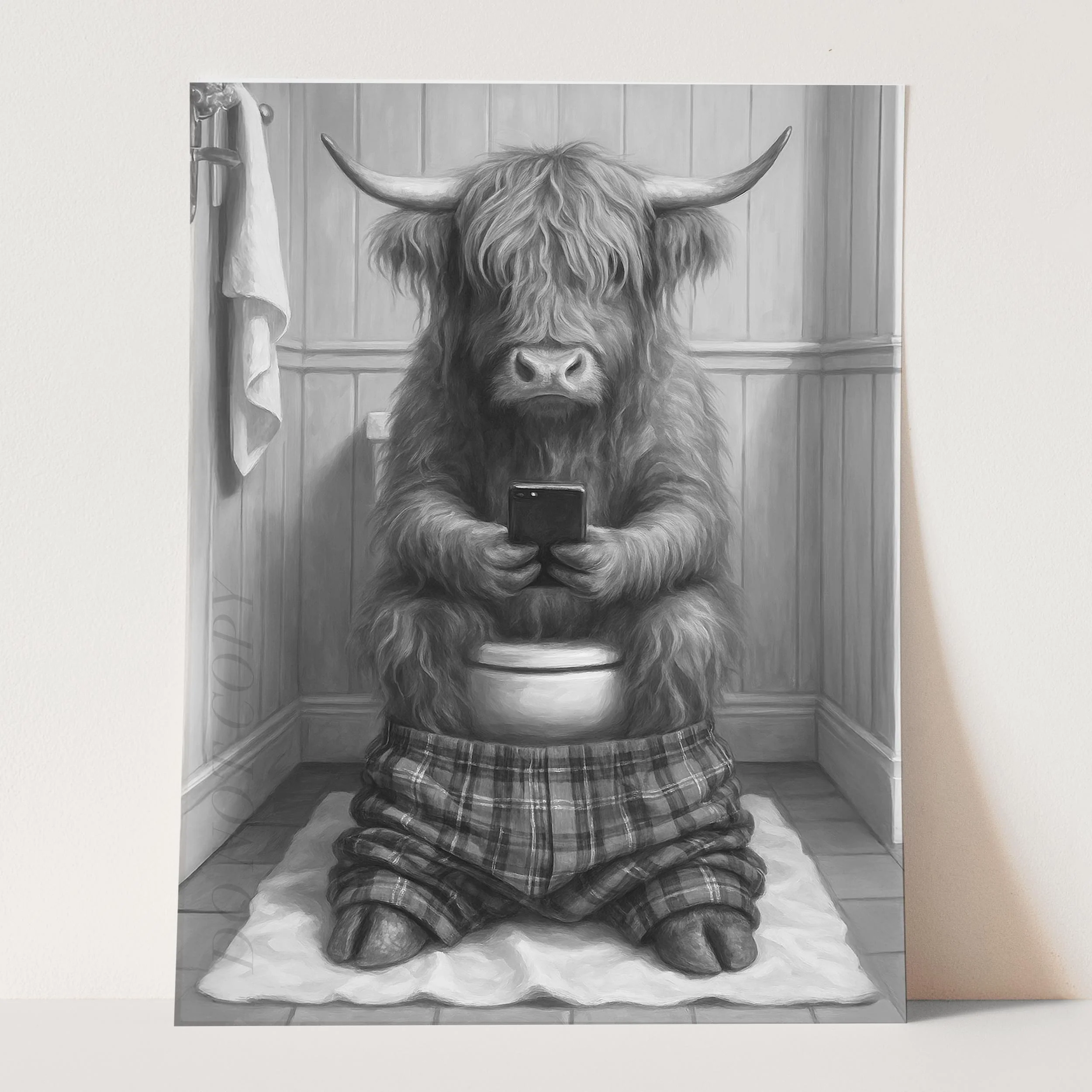 Highland Cow On The Phone On The Toilet - Image 3